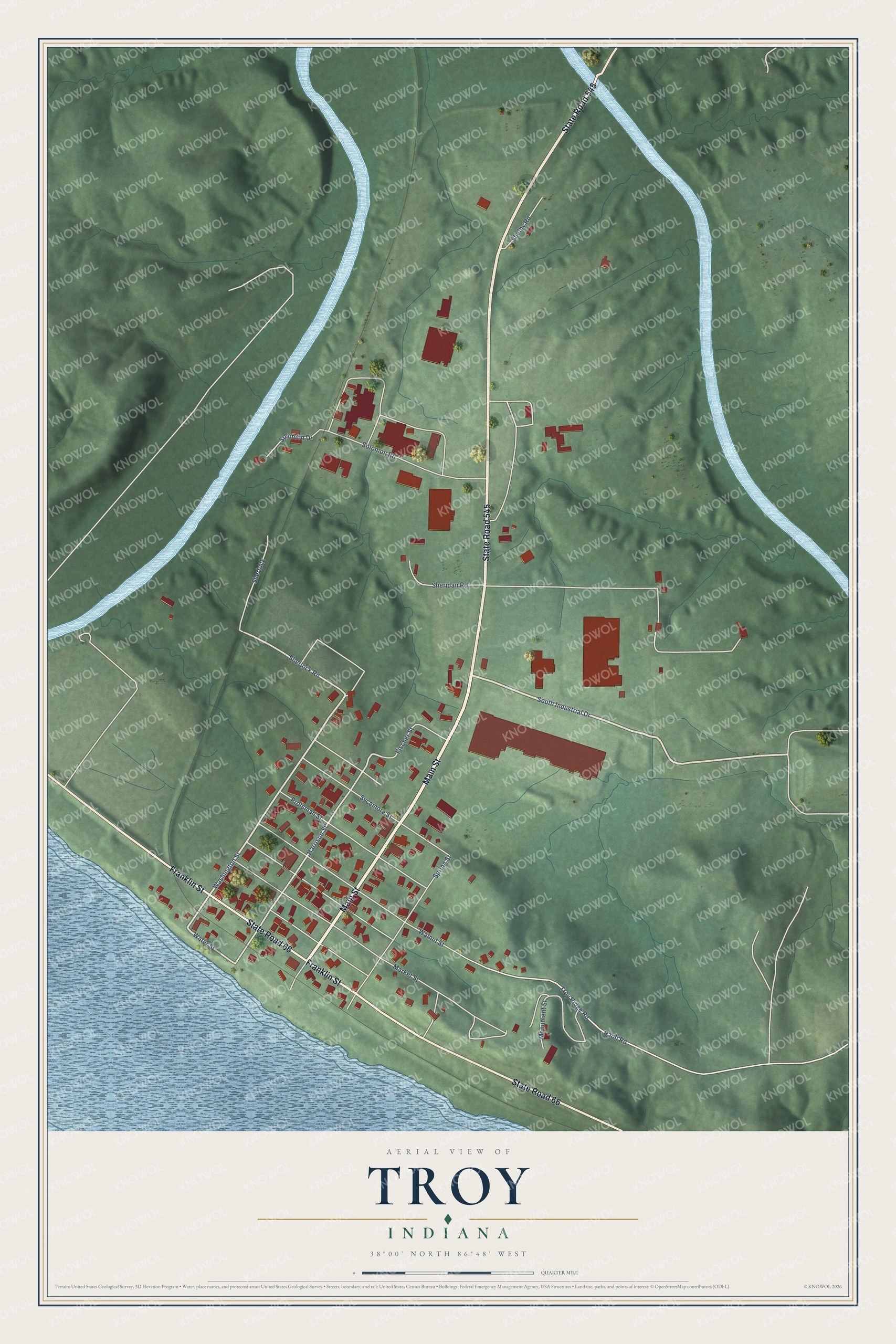 Watermarked full-map preview of Troy, Indiana