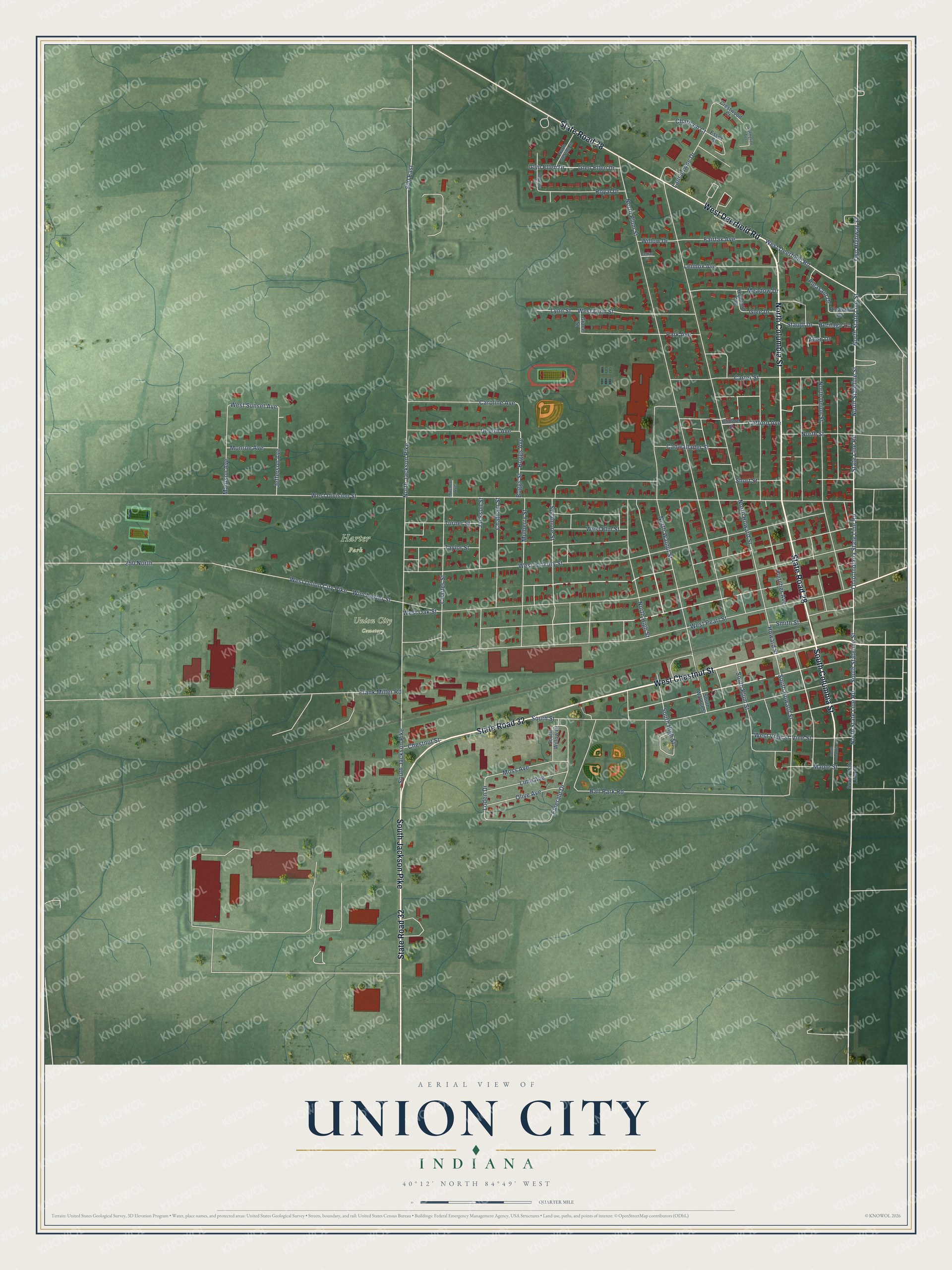 Watermarked full-map preview of Union City, Indiana