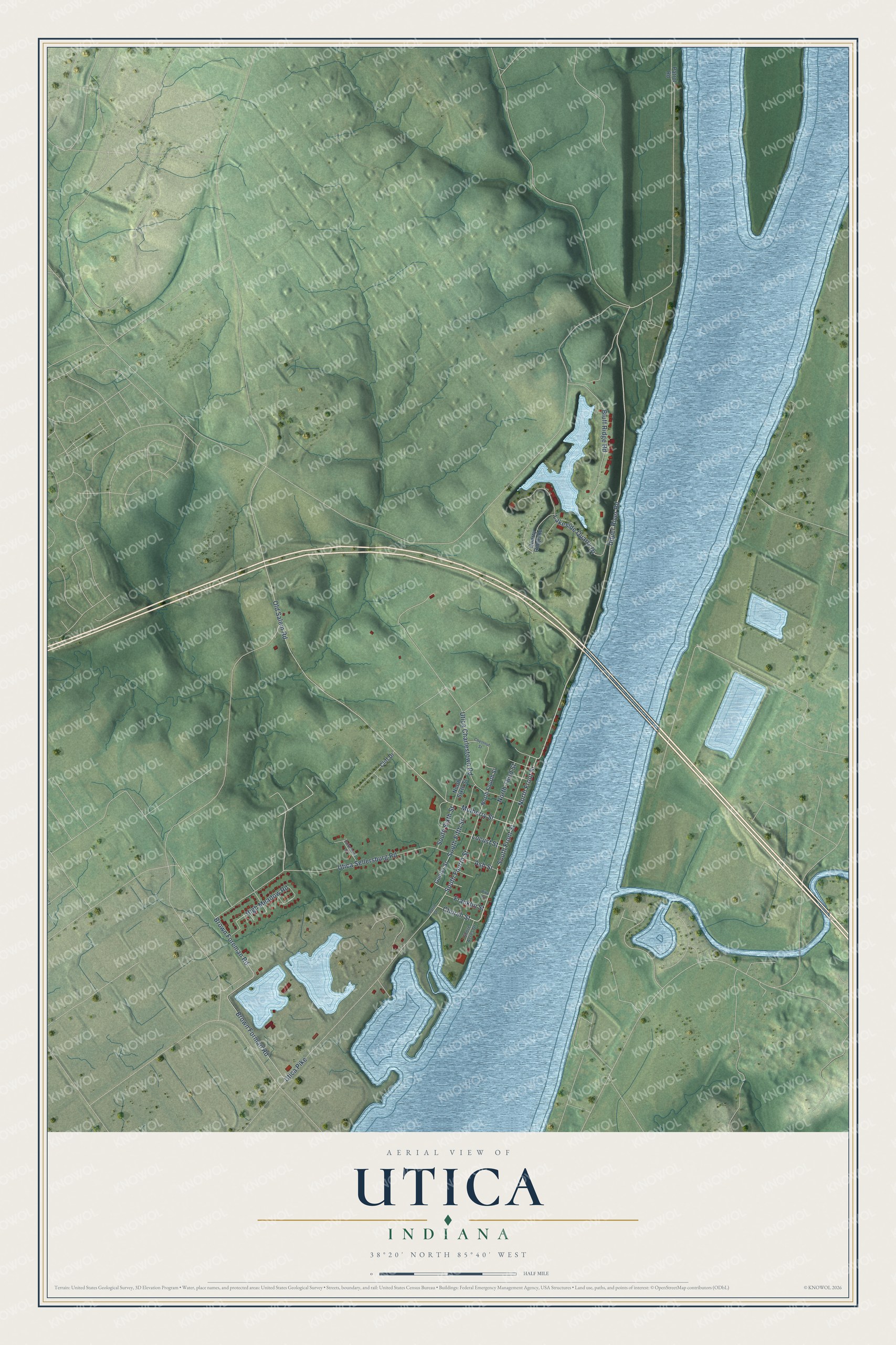 Watermarked full-map preview of Utica, Indiana