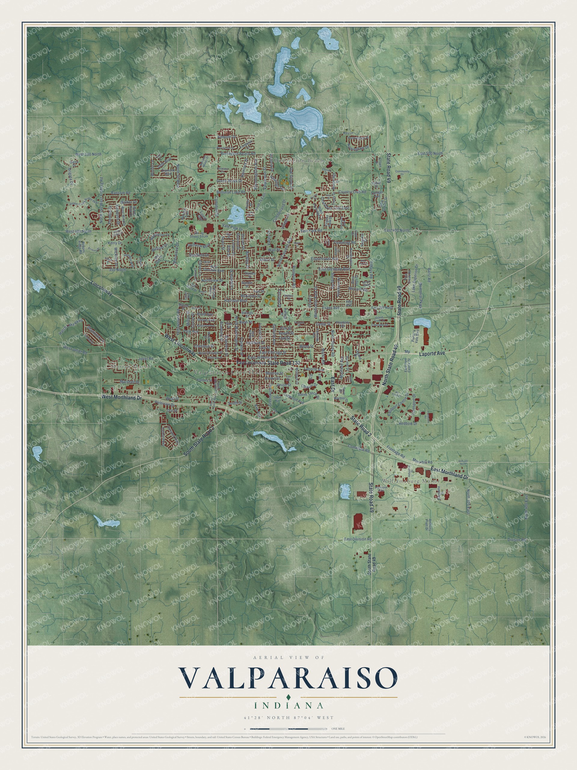 Watermarked full-map preview of Valparaiso, Indiana