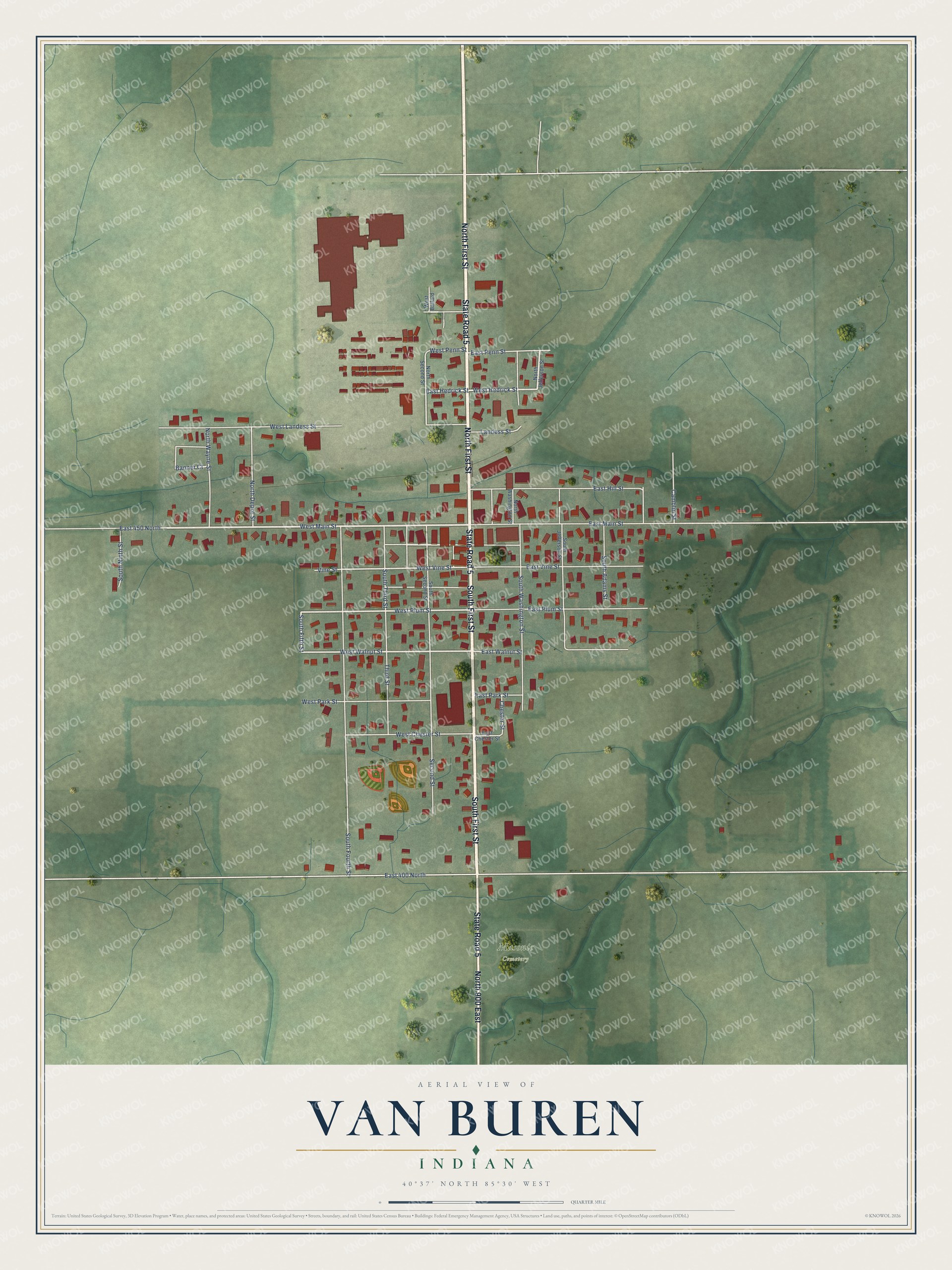 Watermarked full-map preview of Van Buren, Indiana