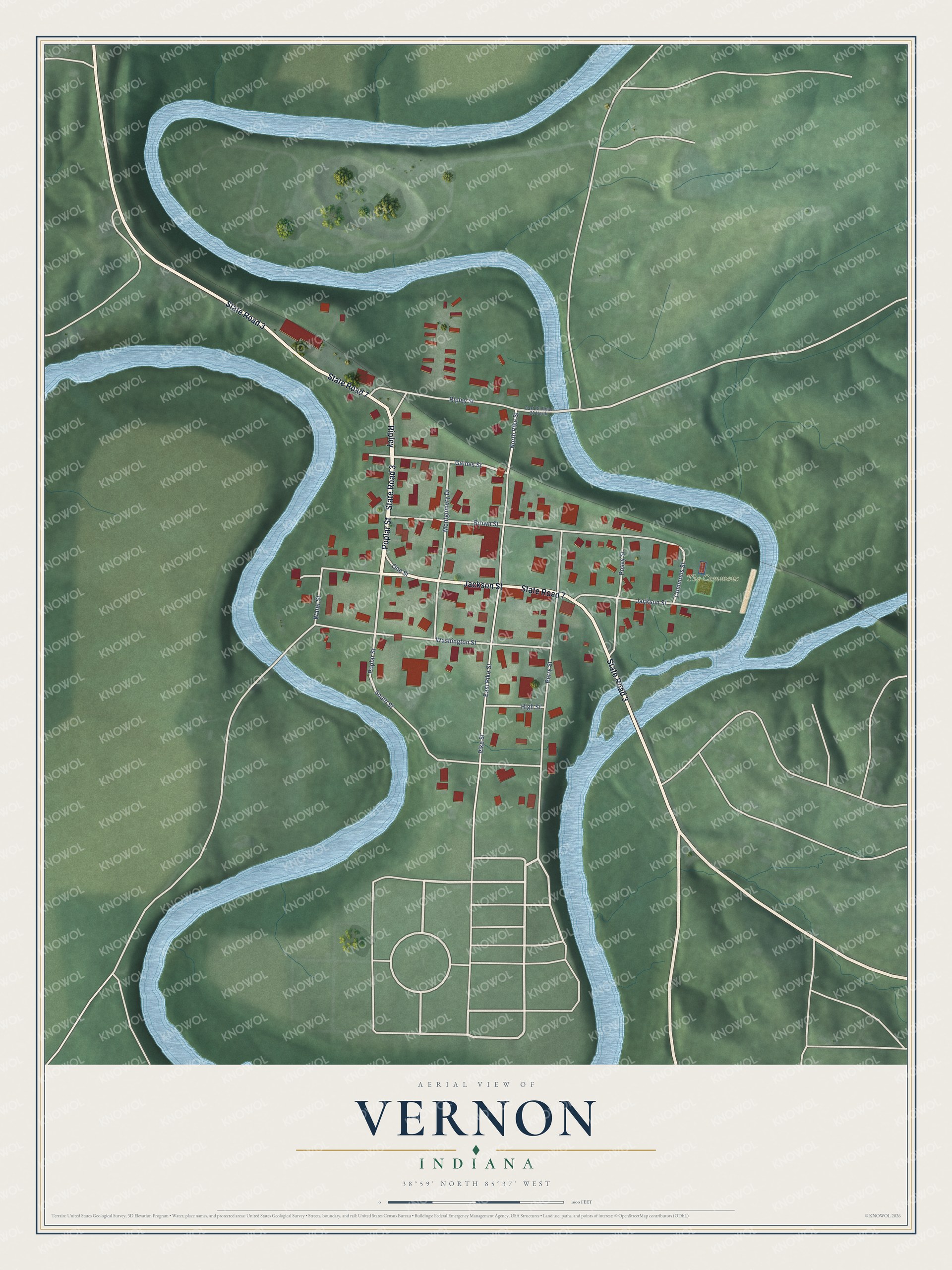 Watermarked full-map preview of Vernon, Indiana