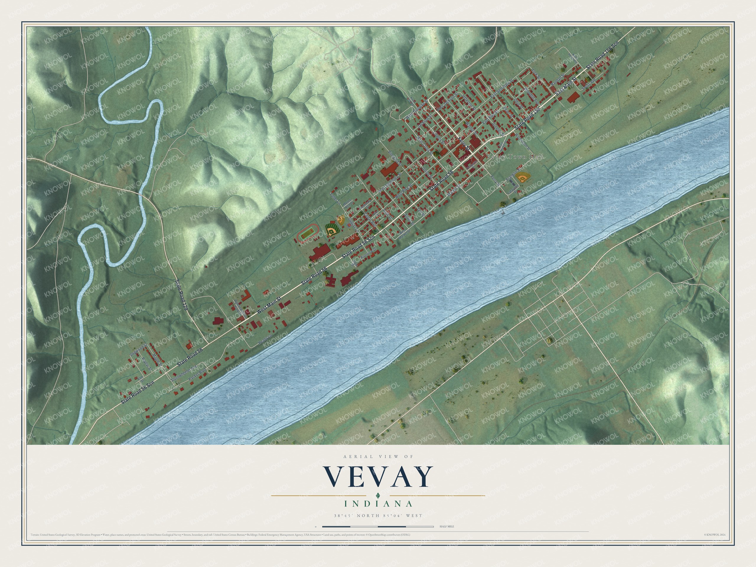 Watermarked full-map preview of Vevay, Indiana