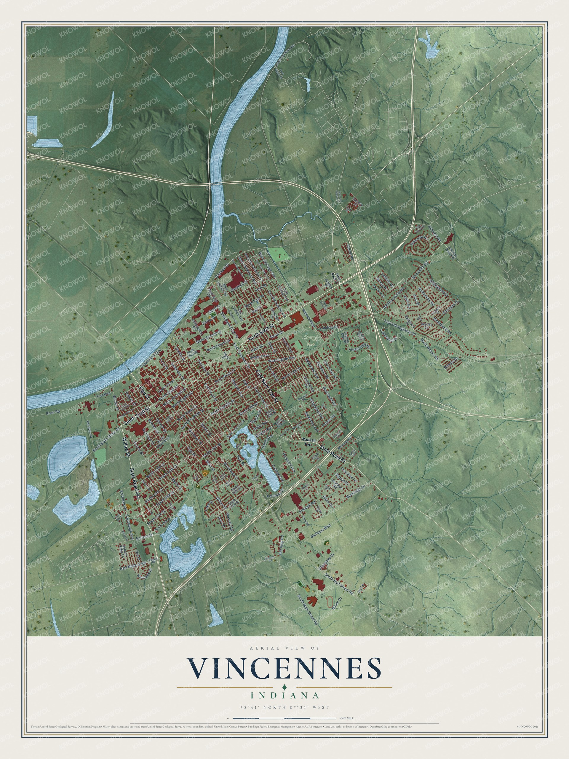 Watermarked full-map preview of Vincennes, Indiana