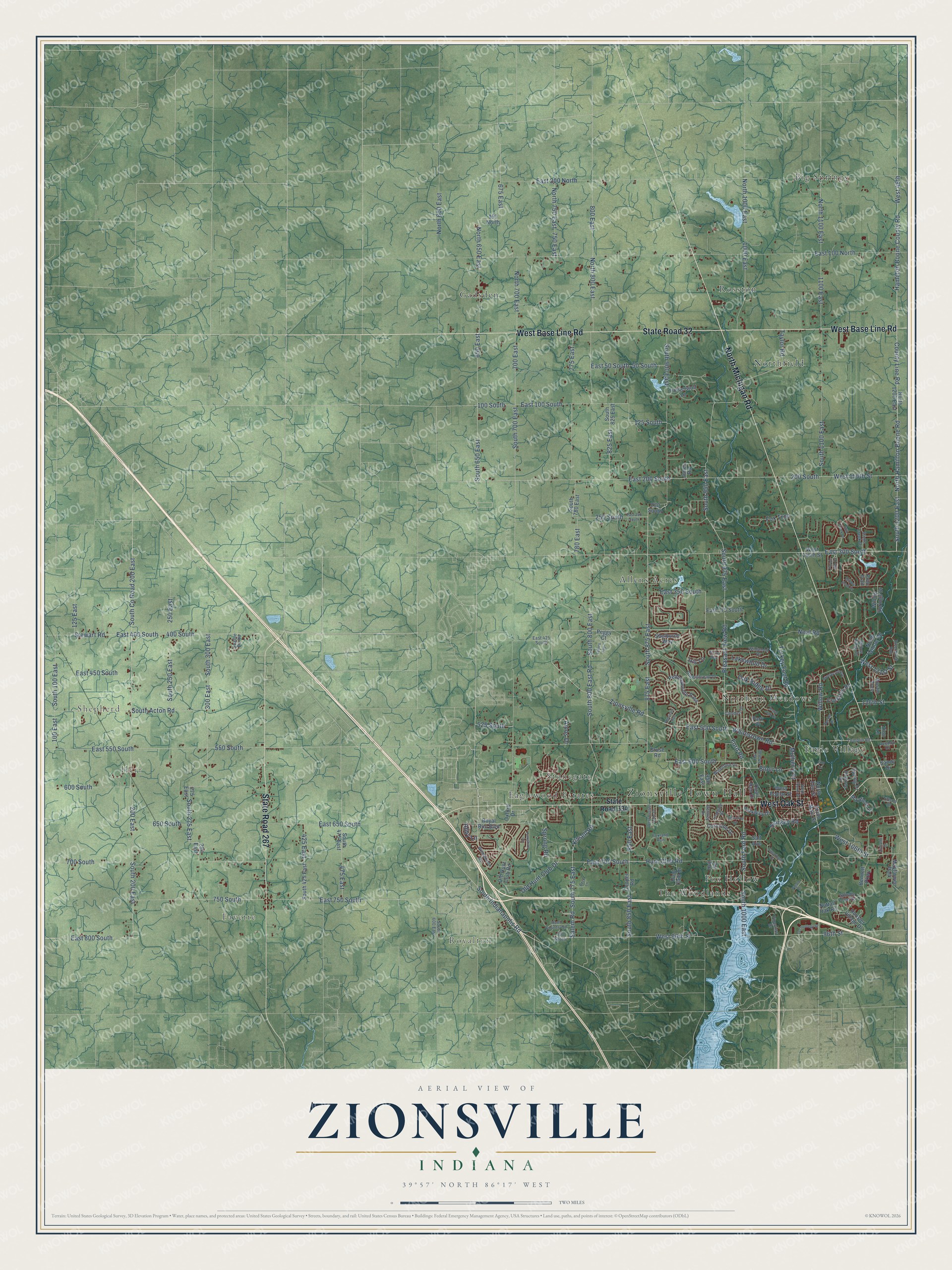Watermarked full-map preview of Zionsville, Indiana