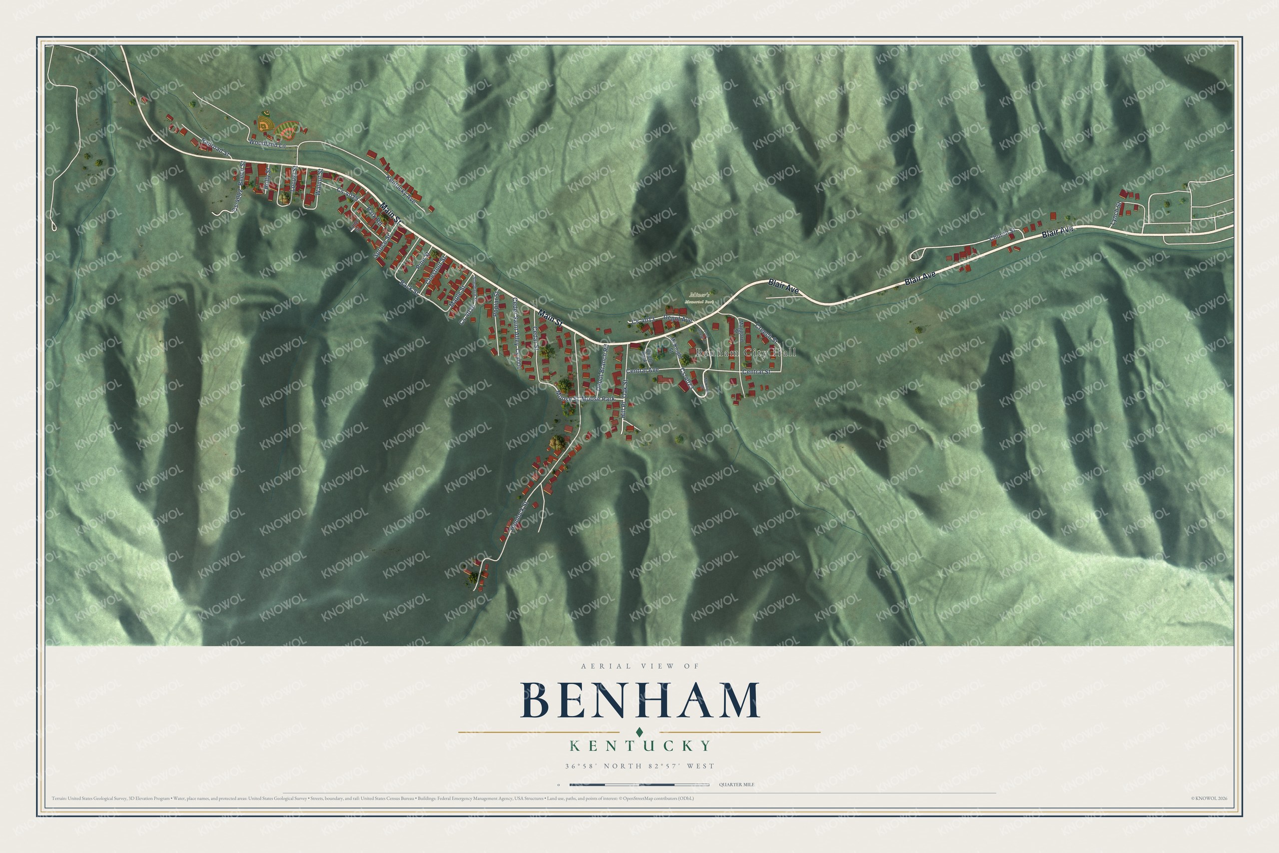 Watermarked full-map preview of Benham, Kentucky