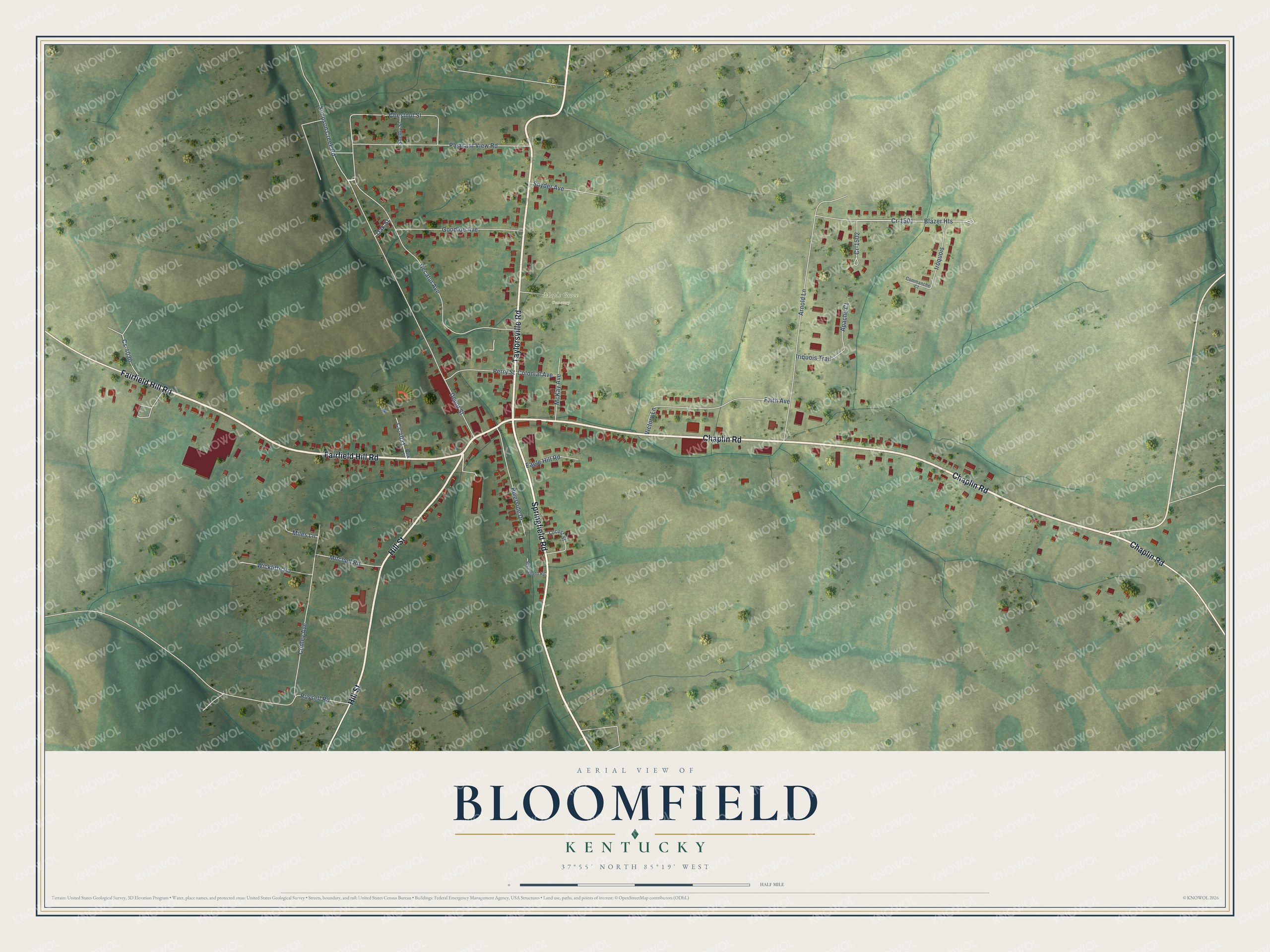 Watermarked full-map preview of Bloomfield, Kentucky