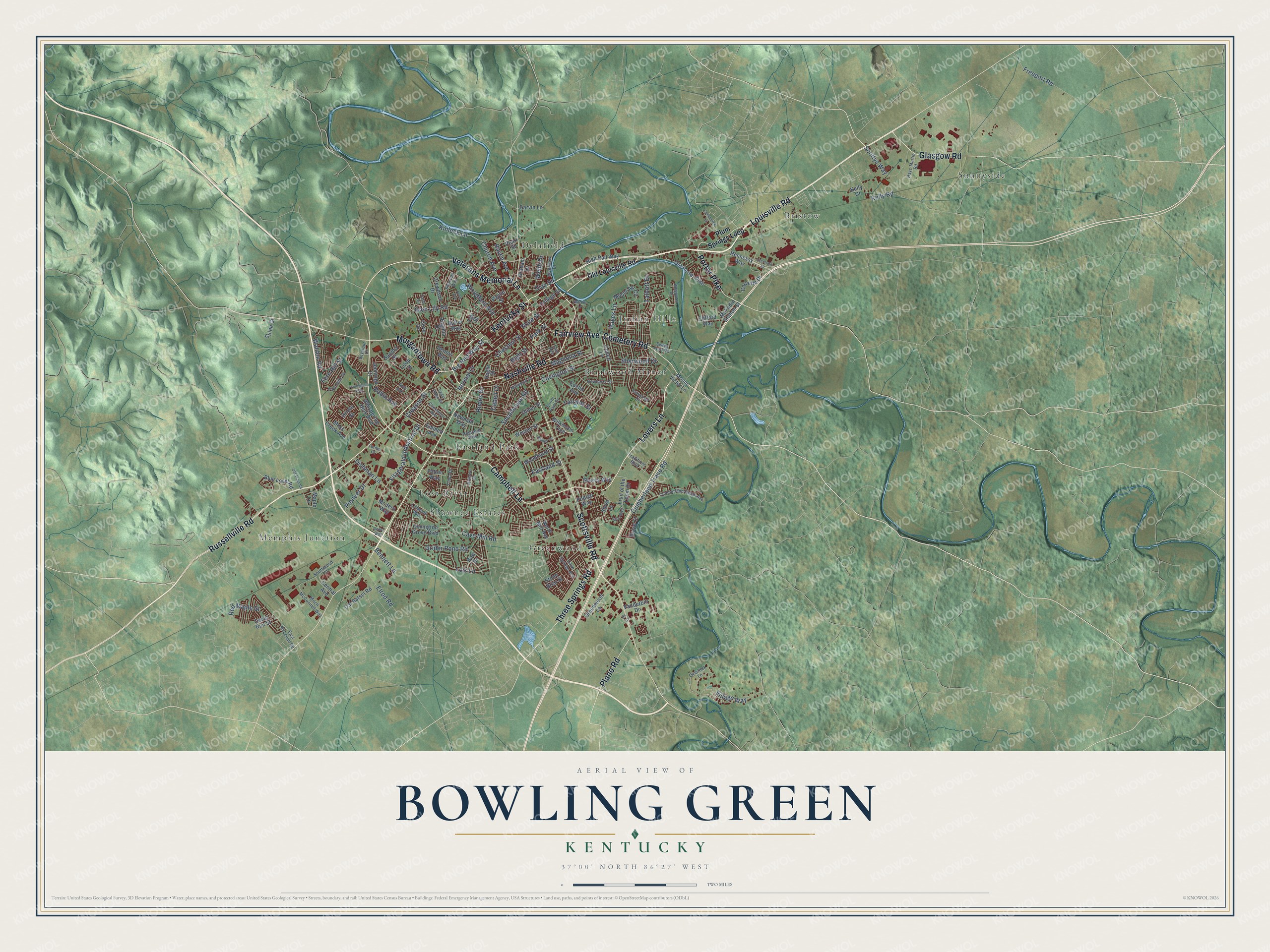 Watermarked full-map preview of Bowling Green, Kentucky