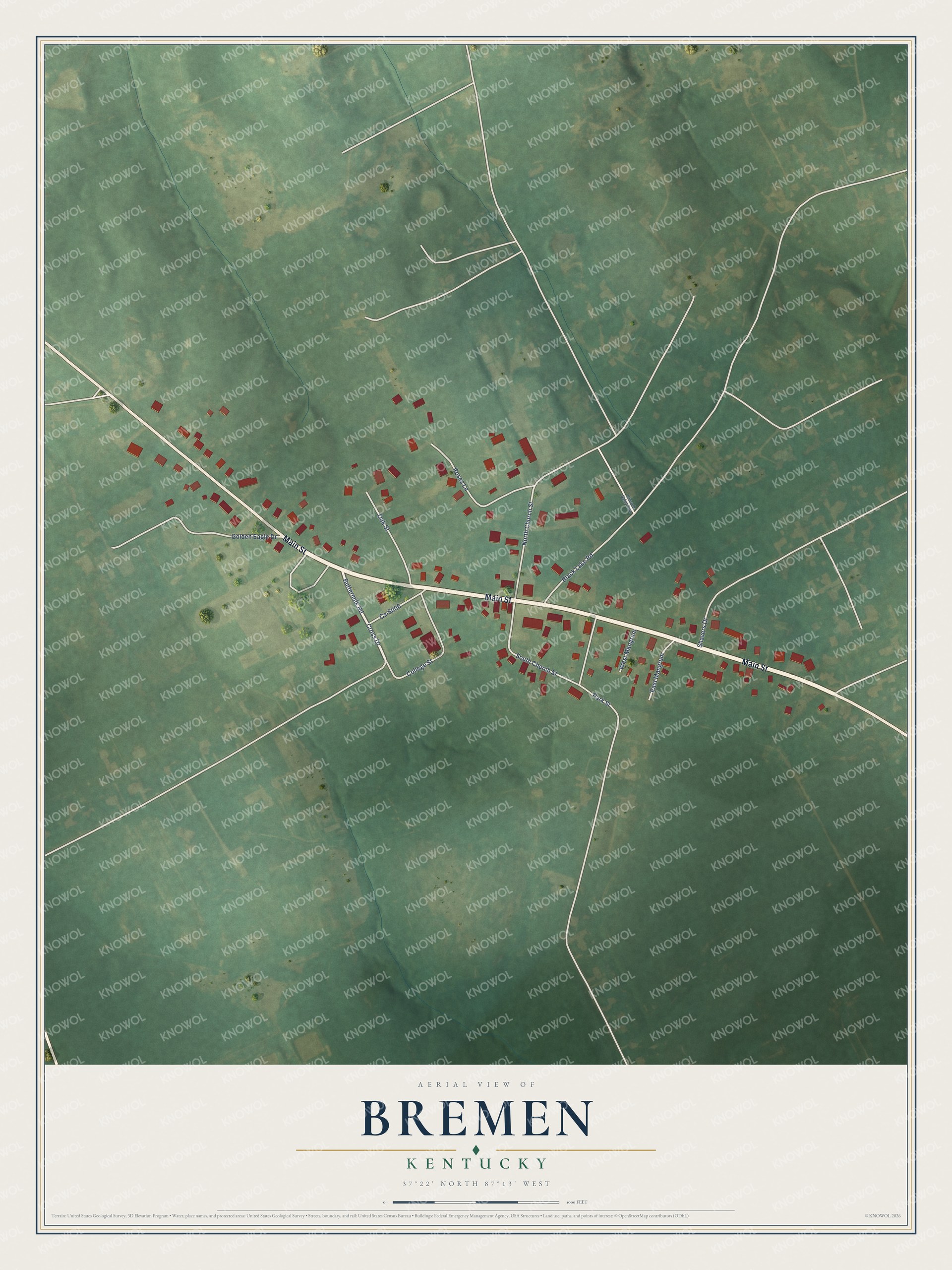 Watermarked full-map preview of Bremen, Kentucky