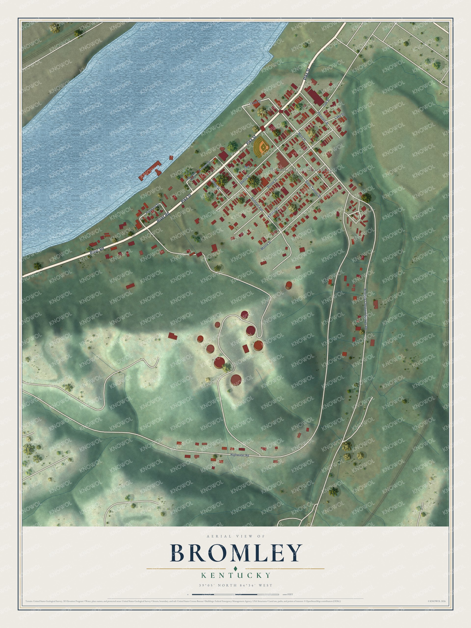 Watermarked full-map preview of Bromley, Kentucky