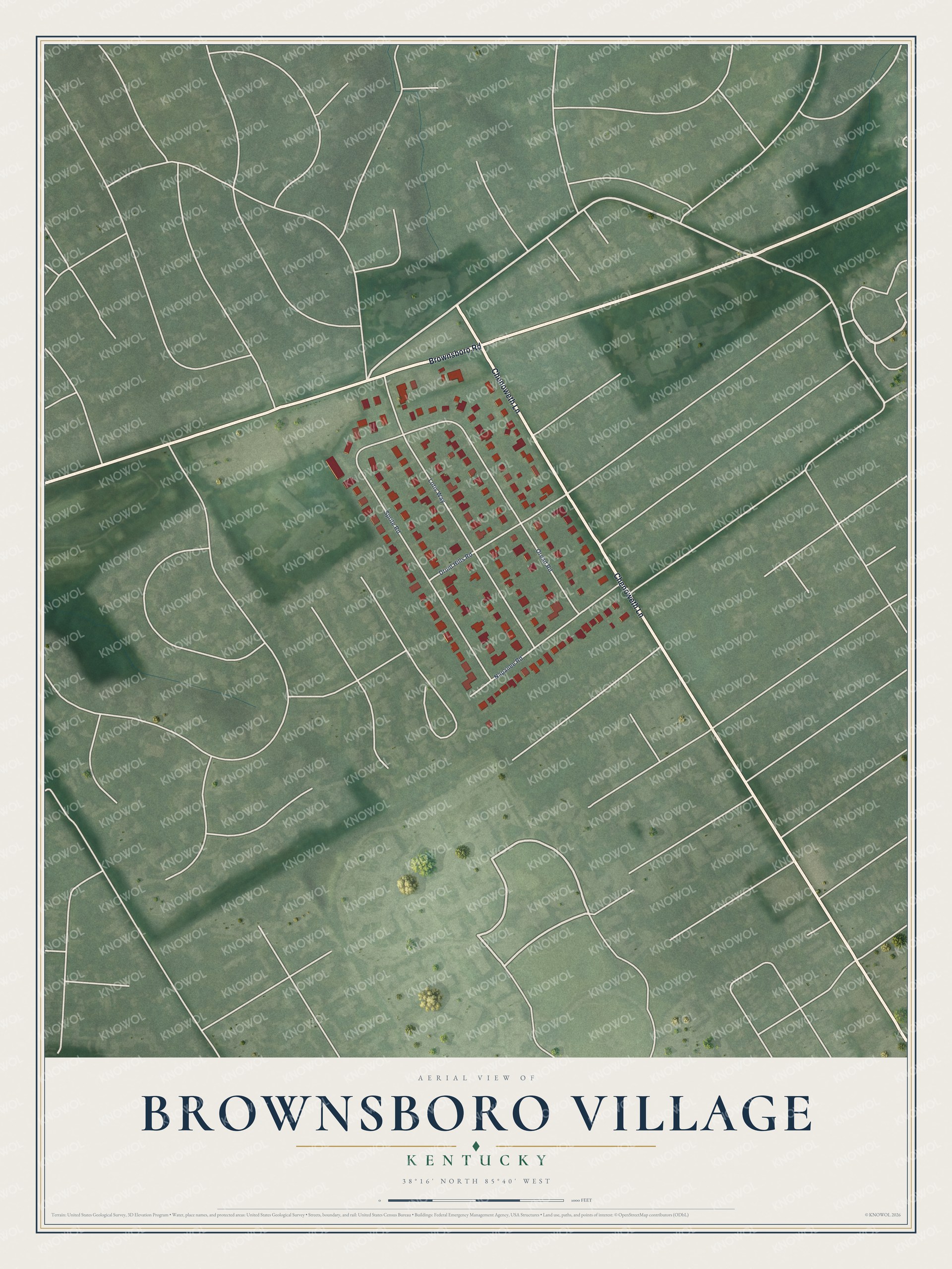 Watermarked full-map preview of Brownsboro Village, Kentucky