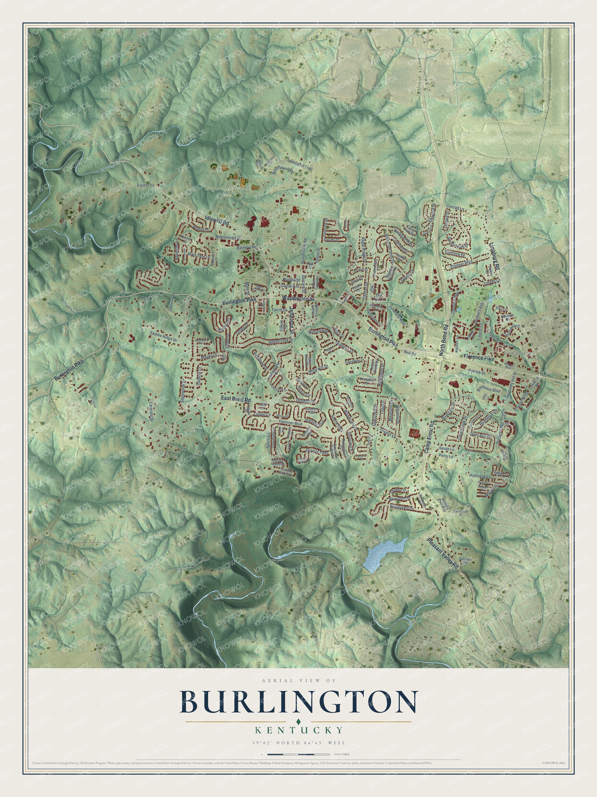 Watermarked full-map preview of Burlington, Kentucky