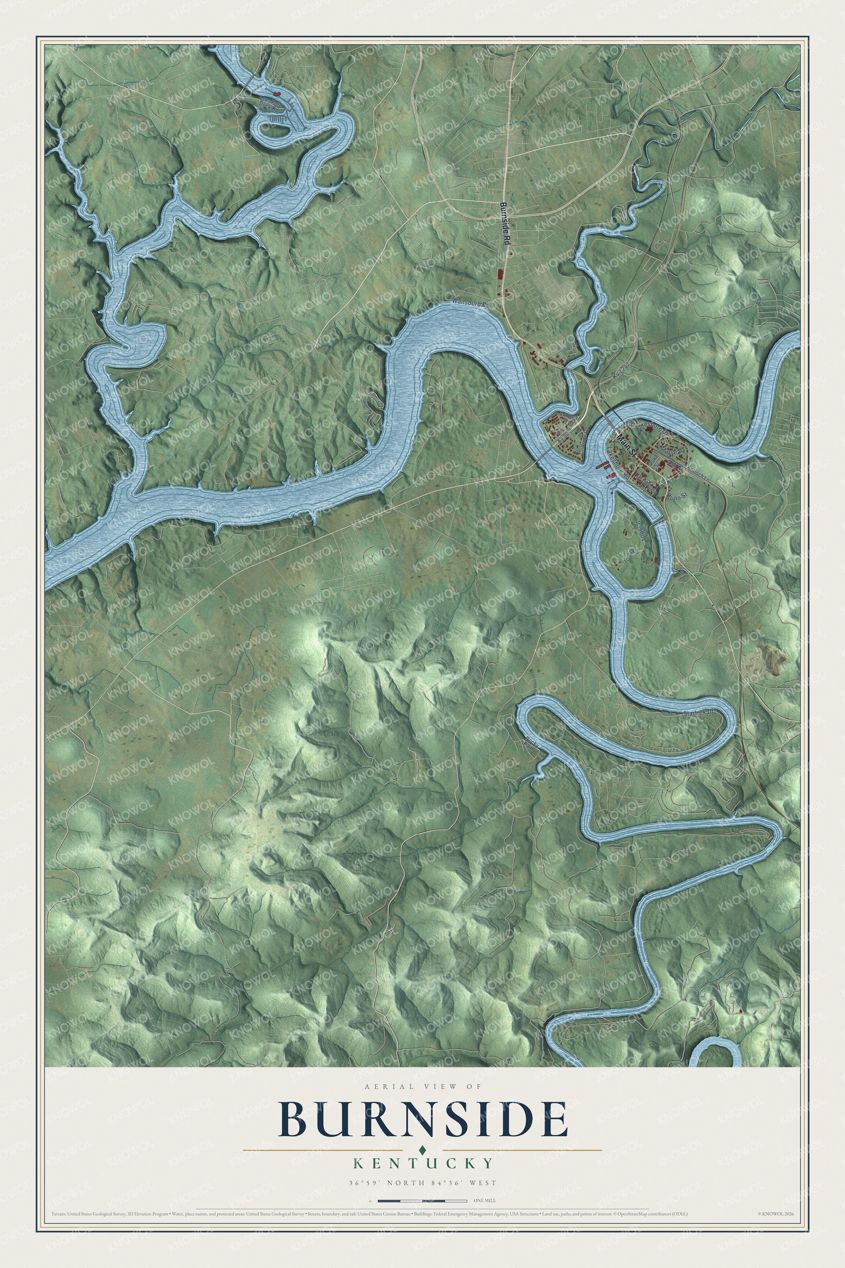 Watermarked full-map preview of Burnside, Kentucky