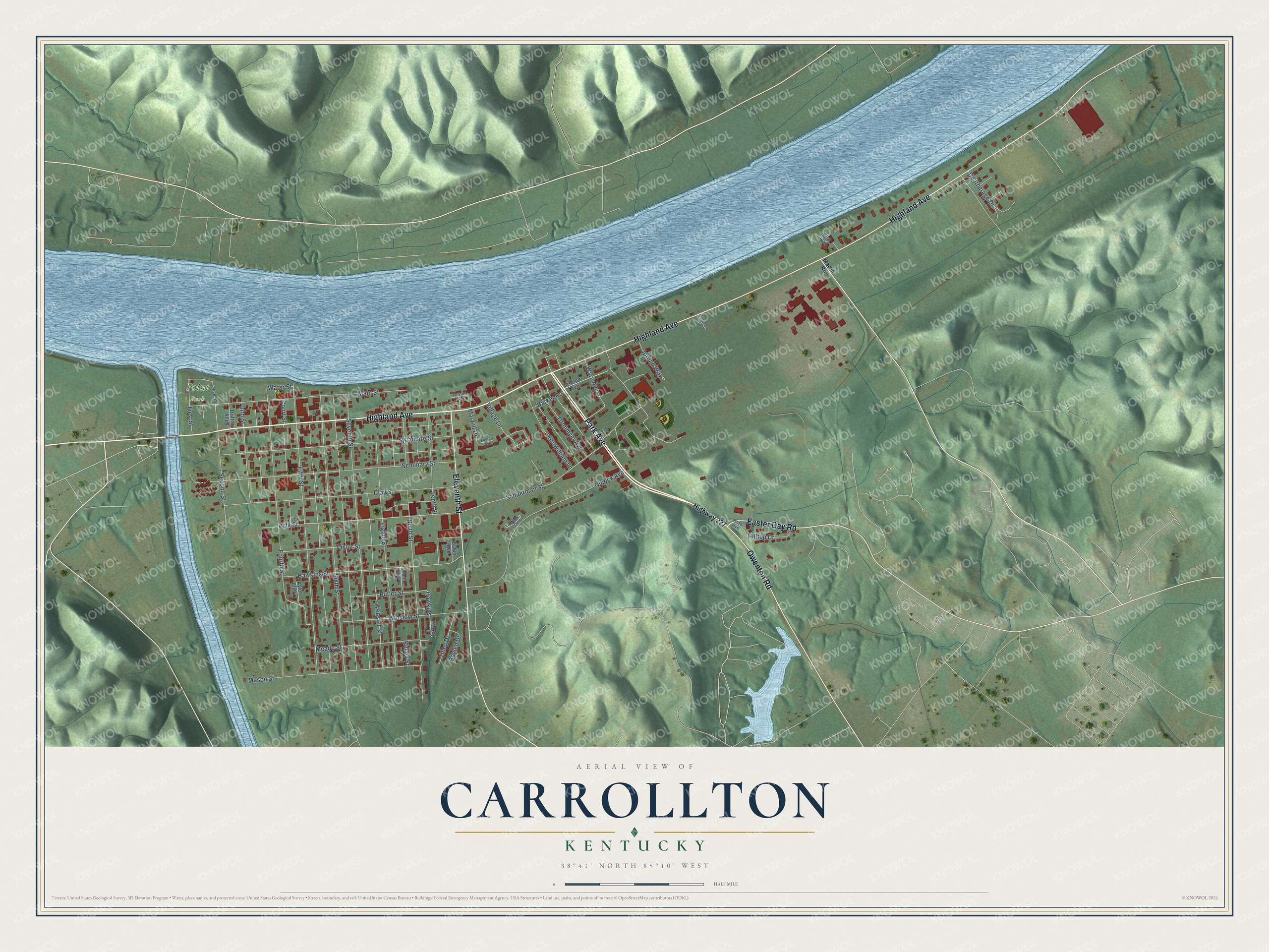 Watermarked full-map preview of Carrollton, Kentucky