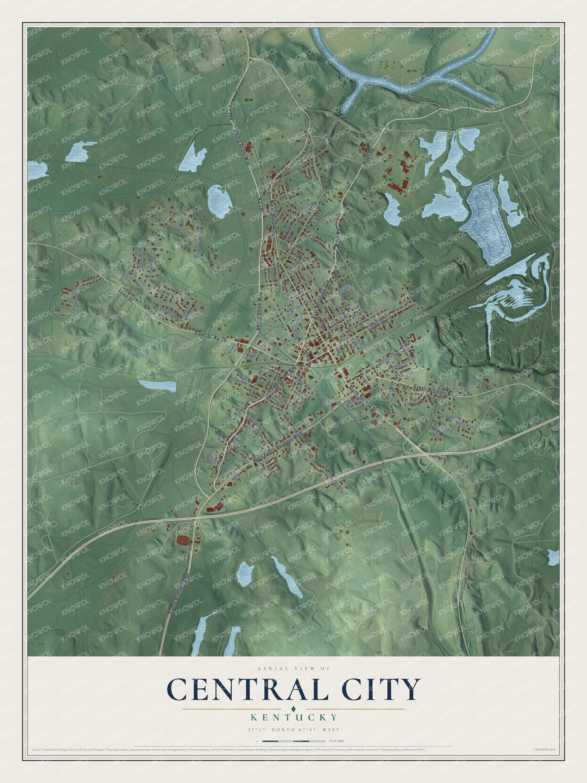 Watermarked full-map preview of Central City, Kentucky