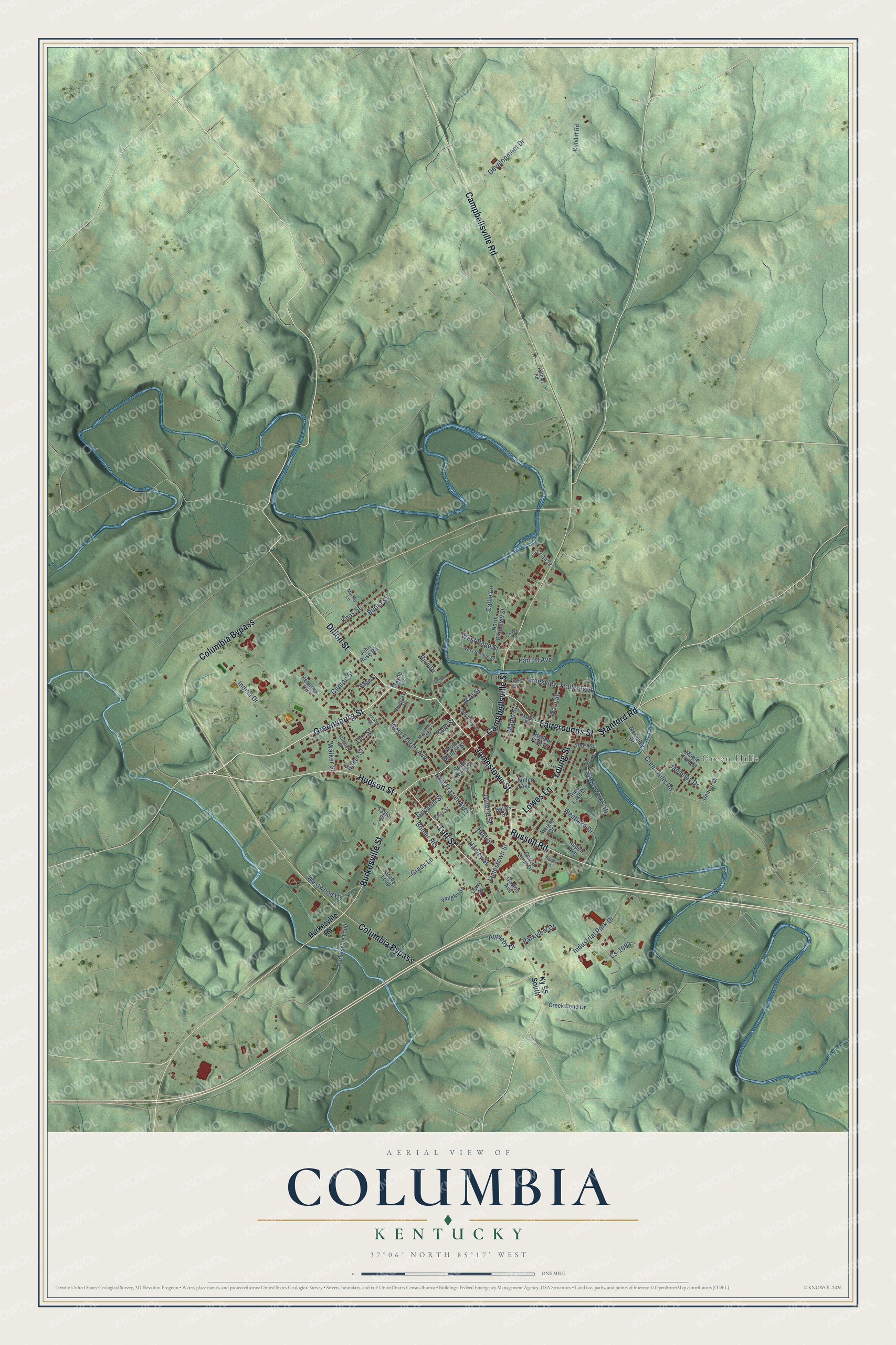 Watermarked full-map preview of Columbia, Kentucky