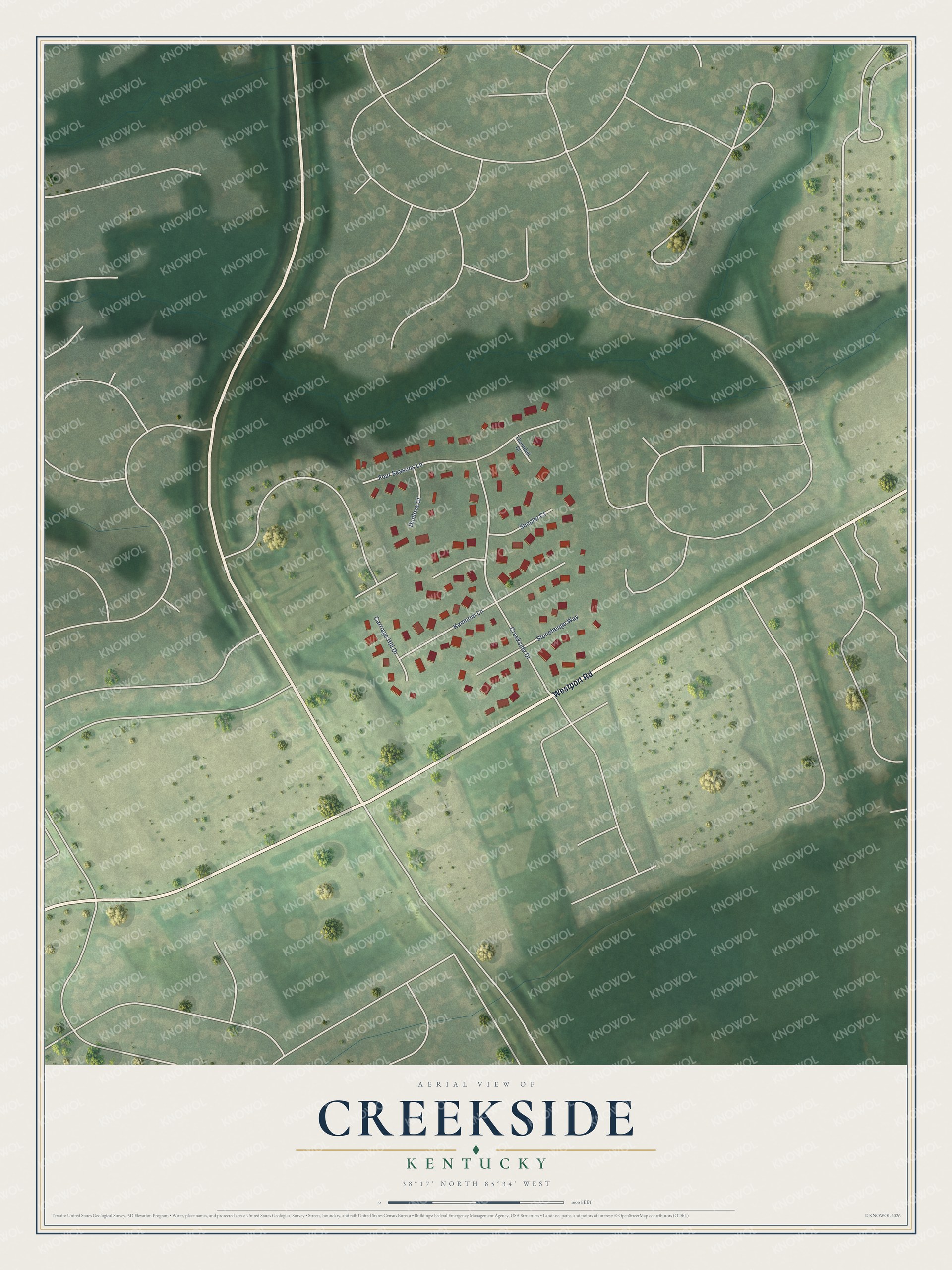 Watermarked full-map preview of Creekside, Kentucky
