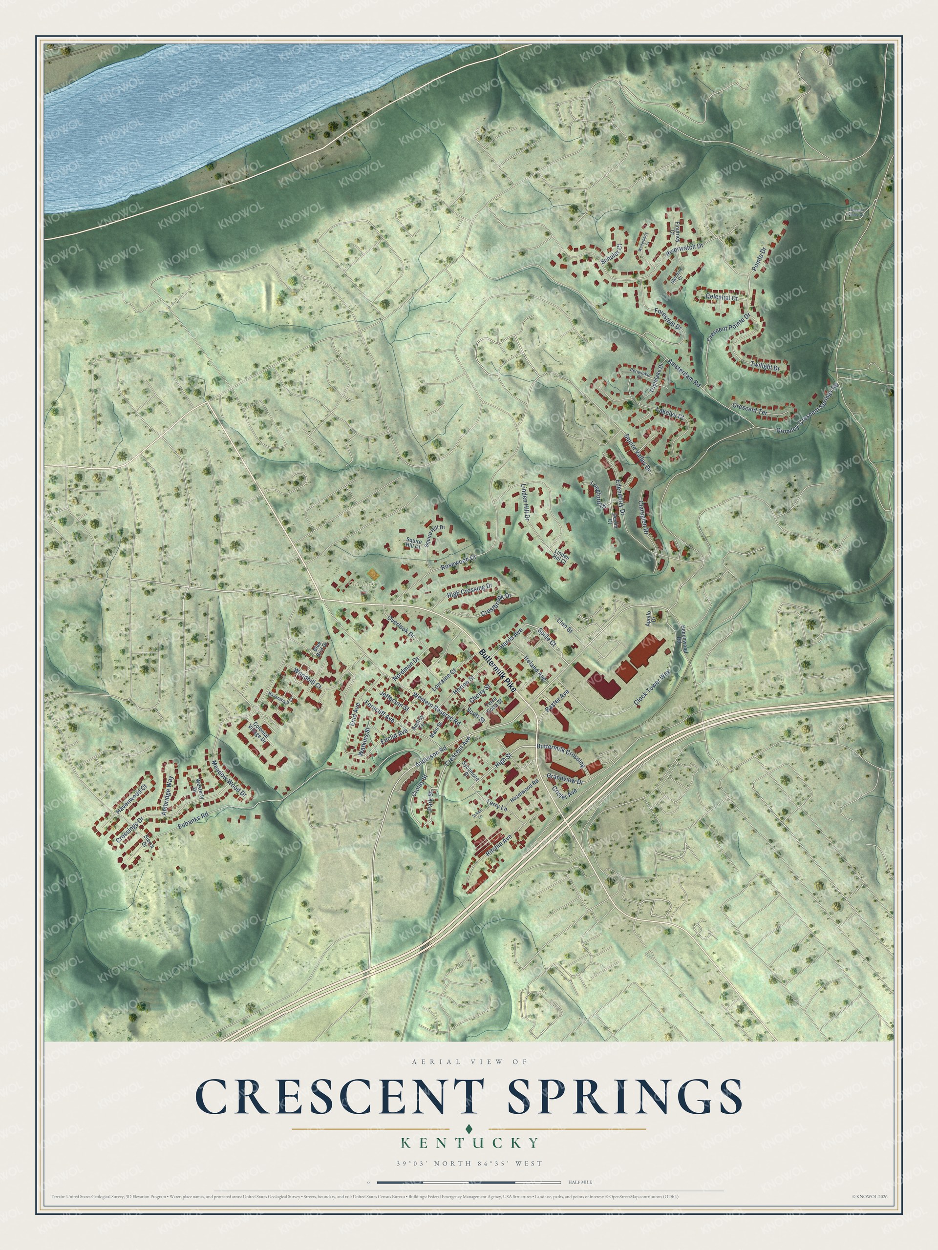 Watermarked full-map preview of Crescent Springs, Kentucky