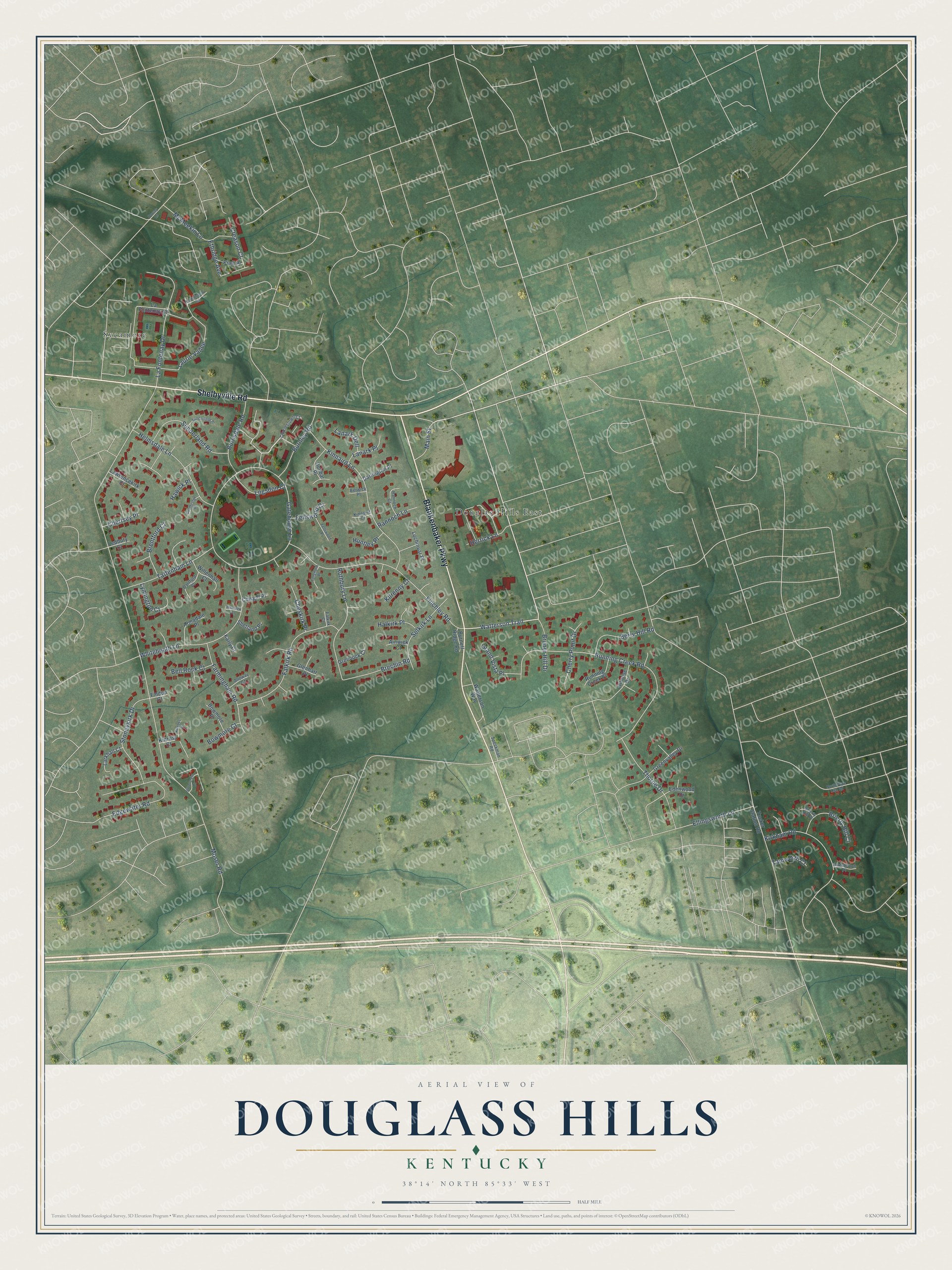Watermarked full-map preview of Douglass Hills, Kentucky
