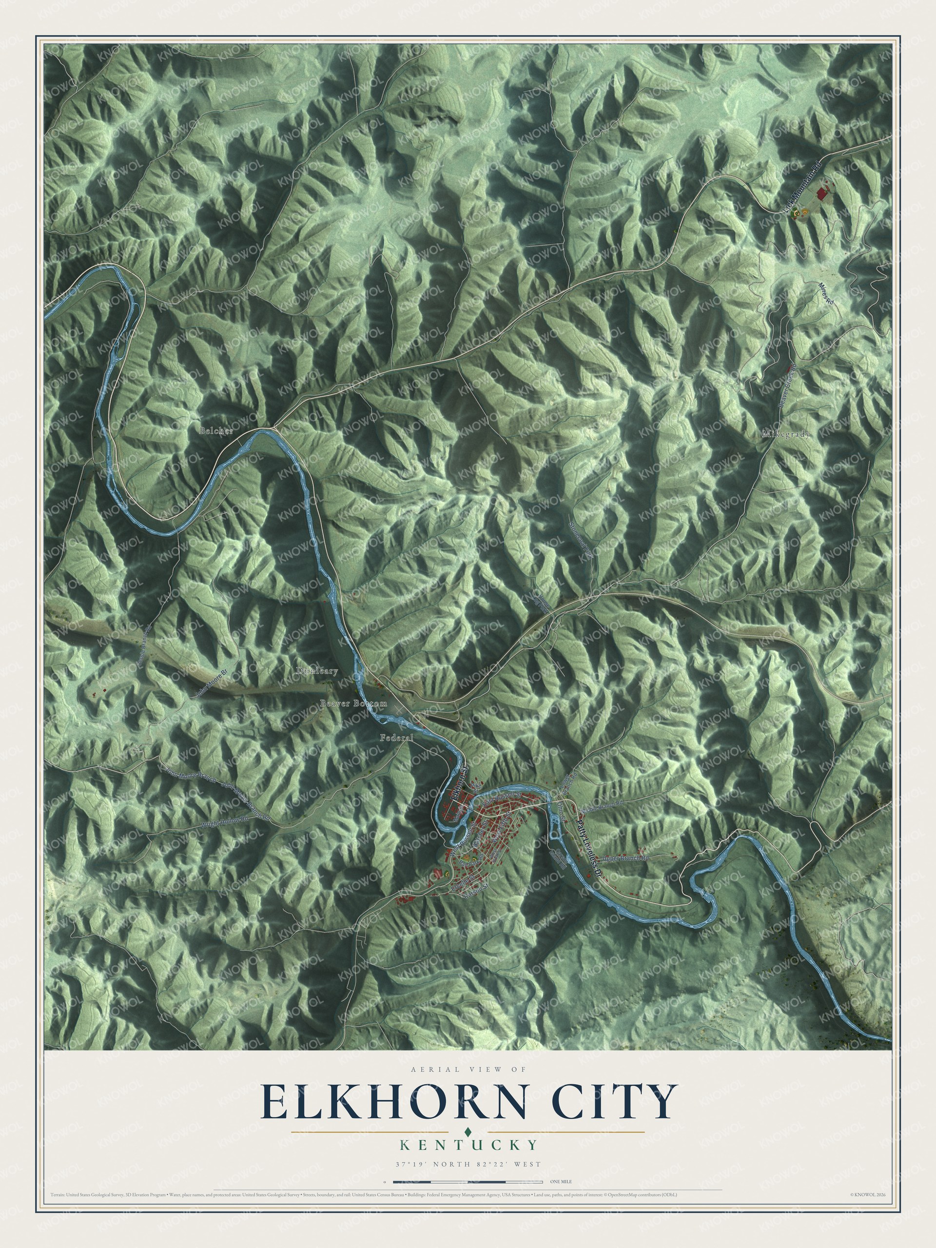 Watermarked full-map preview of Elkhorn City, Kentucky
