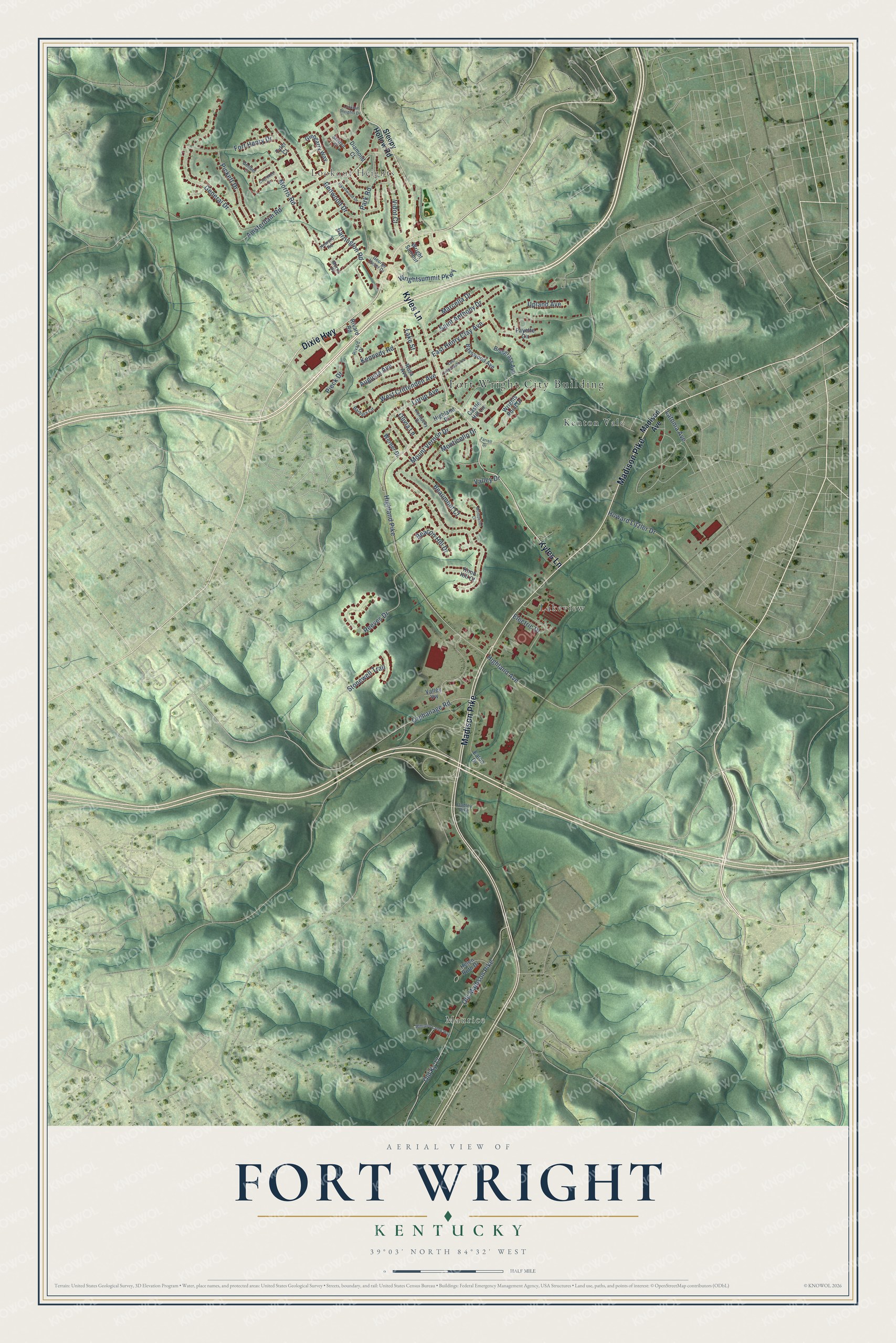 Watermarked full-map preview of Fort Wright, Kentucky