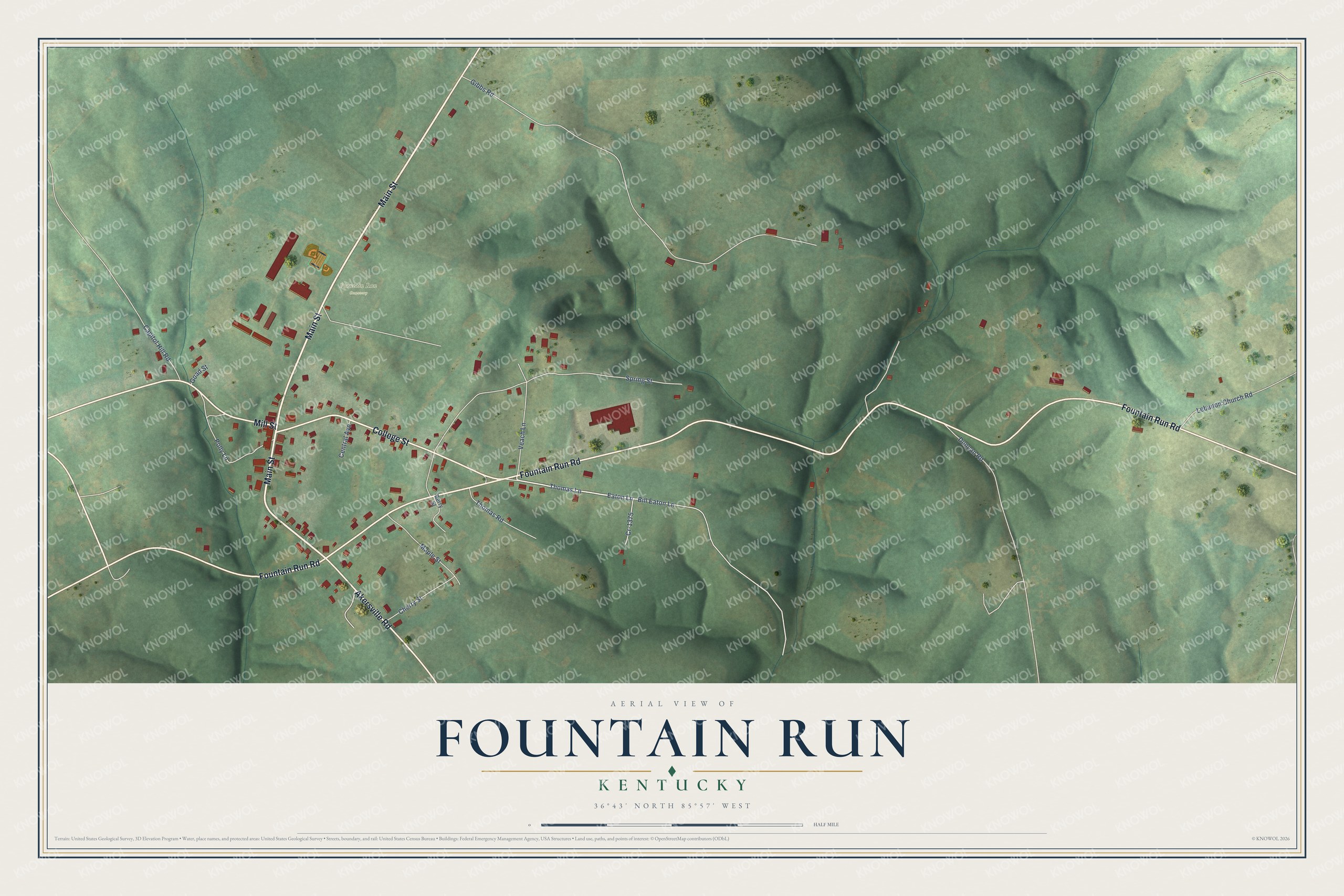 Watermarked full-map preview of Fountain Run, Kentucky