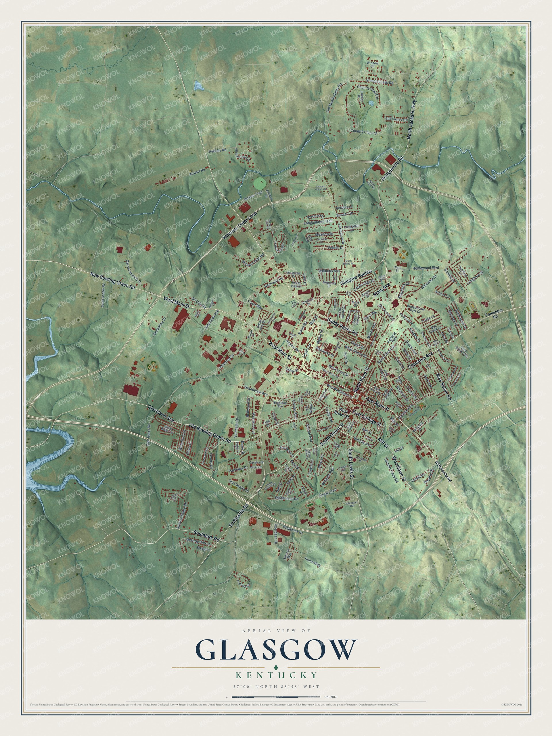 Watermarked full-map preview of Glasgow, Kentucky