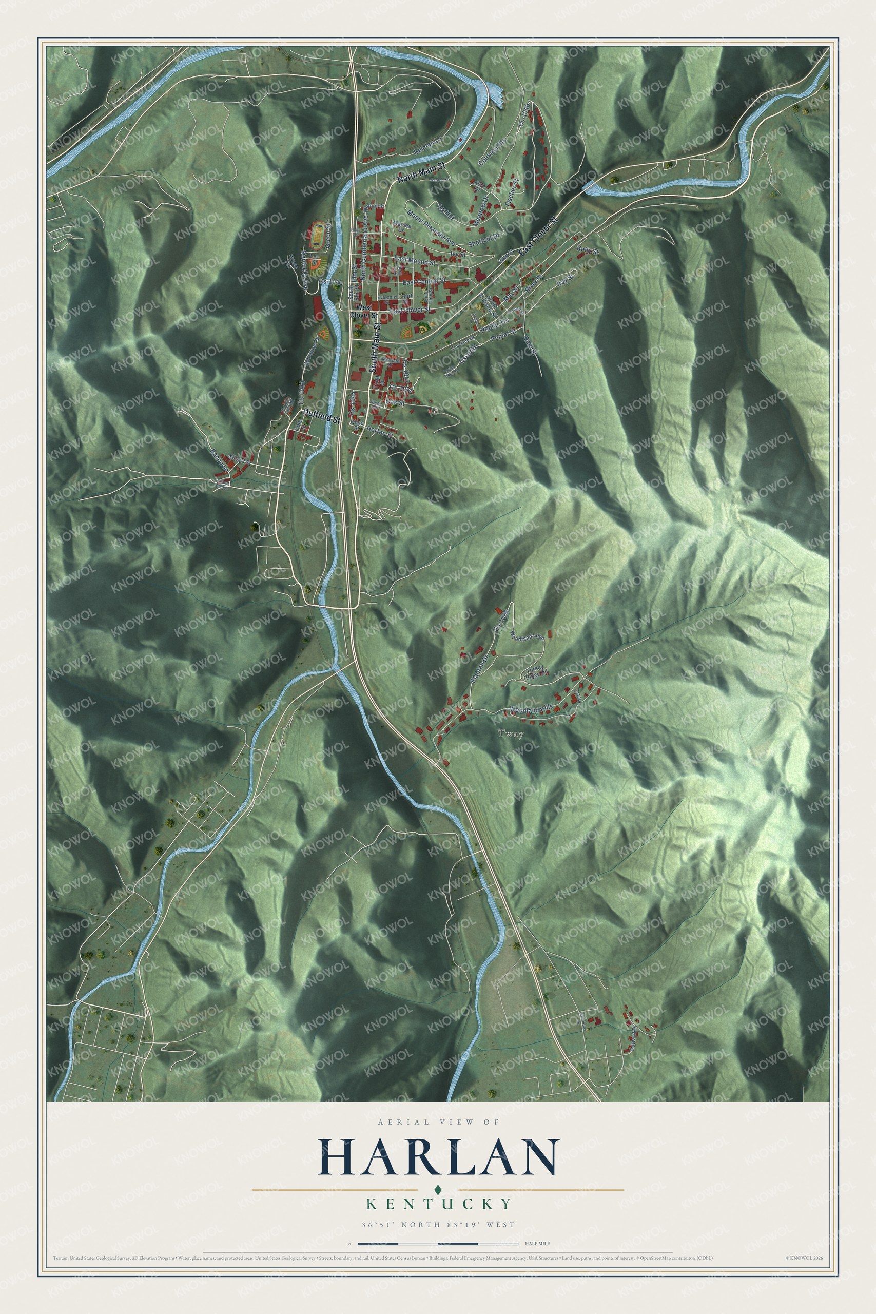 Watermarked full-map preview of Harlan, Kentucky
