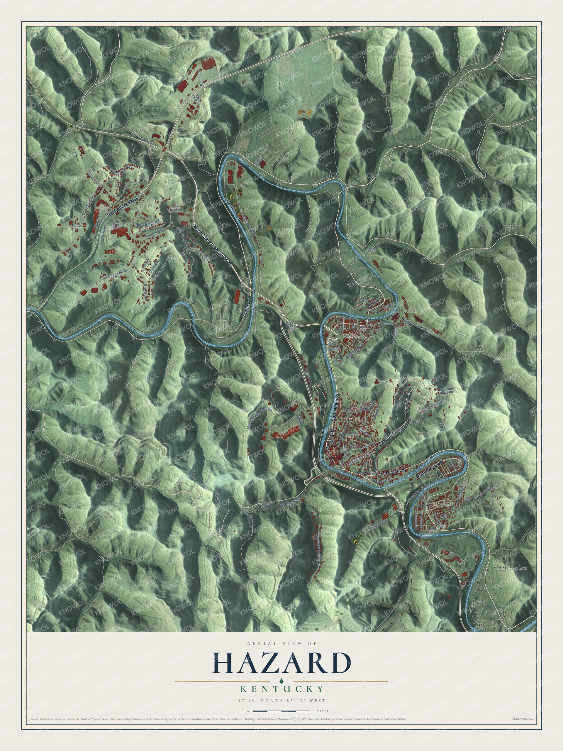 Watermarked full-map preview of Hazard, Kentucky