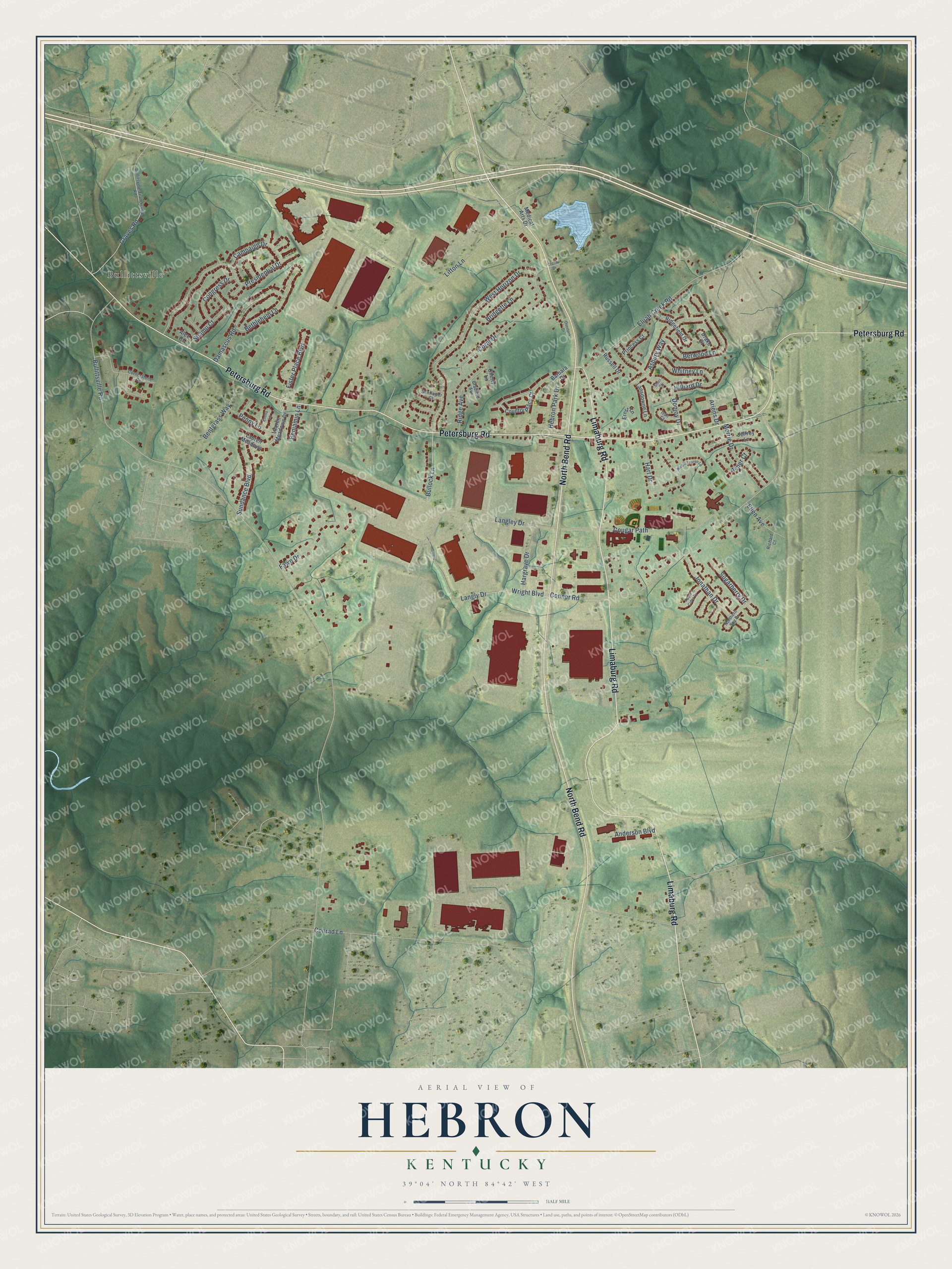 Watermarked full-map preview of Hebron, Kentucky