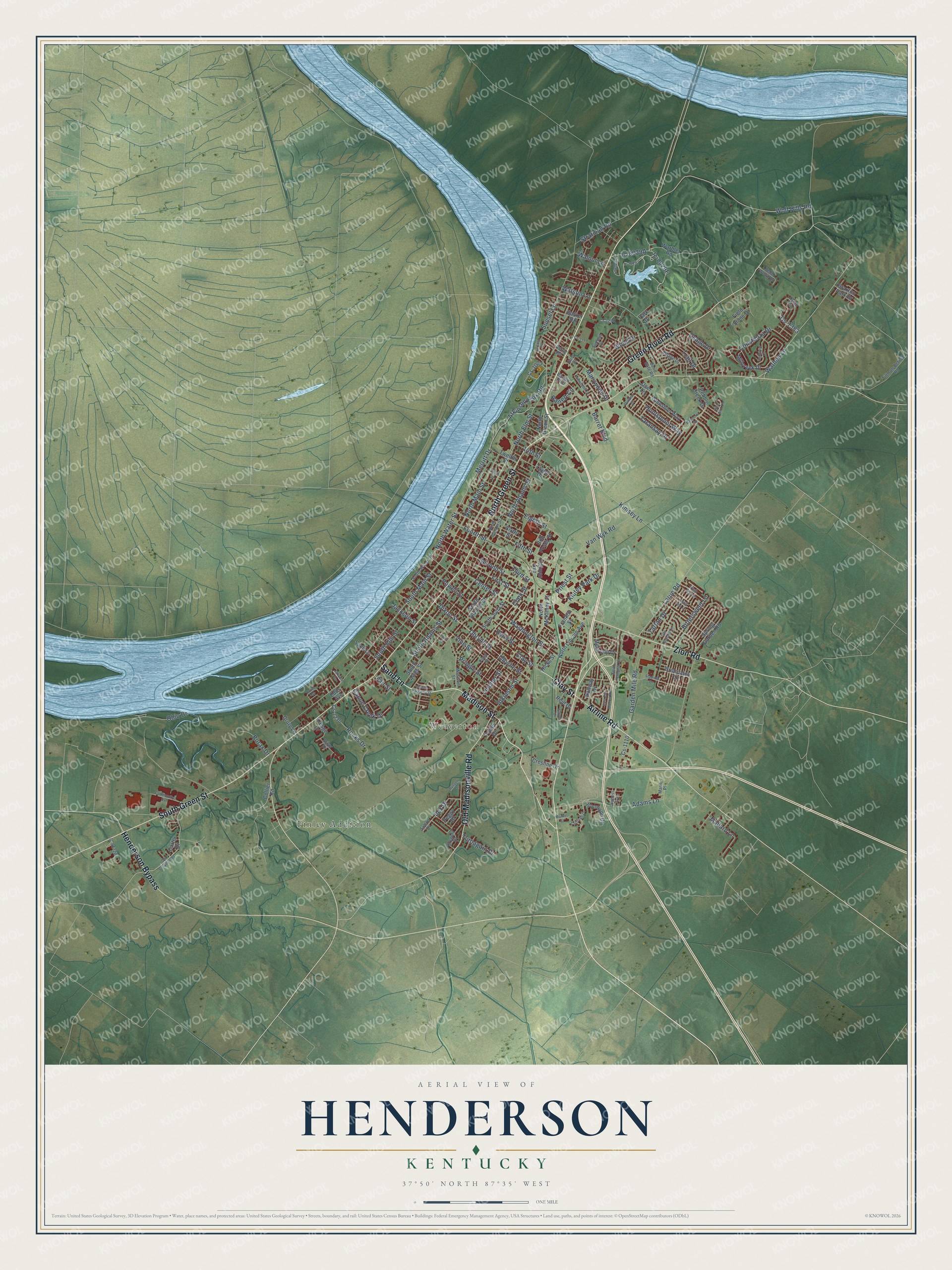 Watermarked full-map preview of Henderson, Kentucky