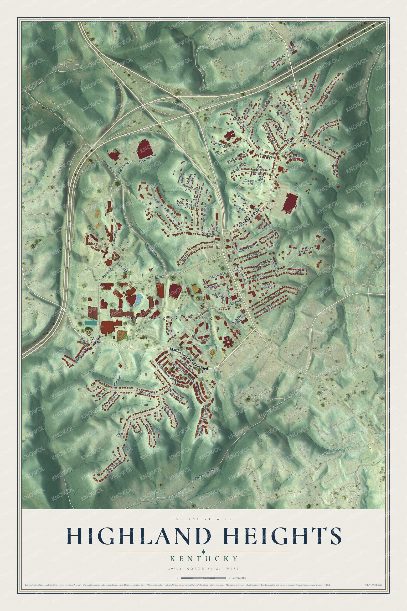 Watermarked full-map preview of Highland Heights, Kentucky