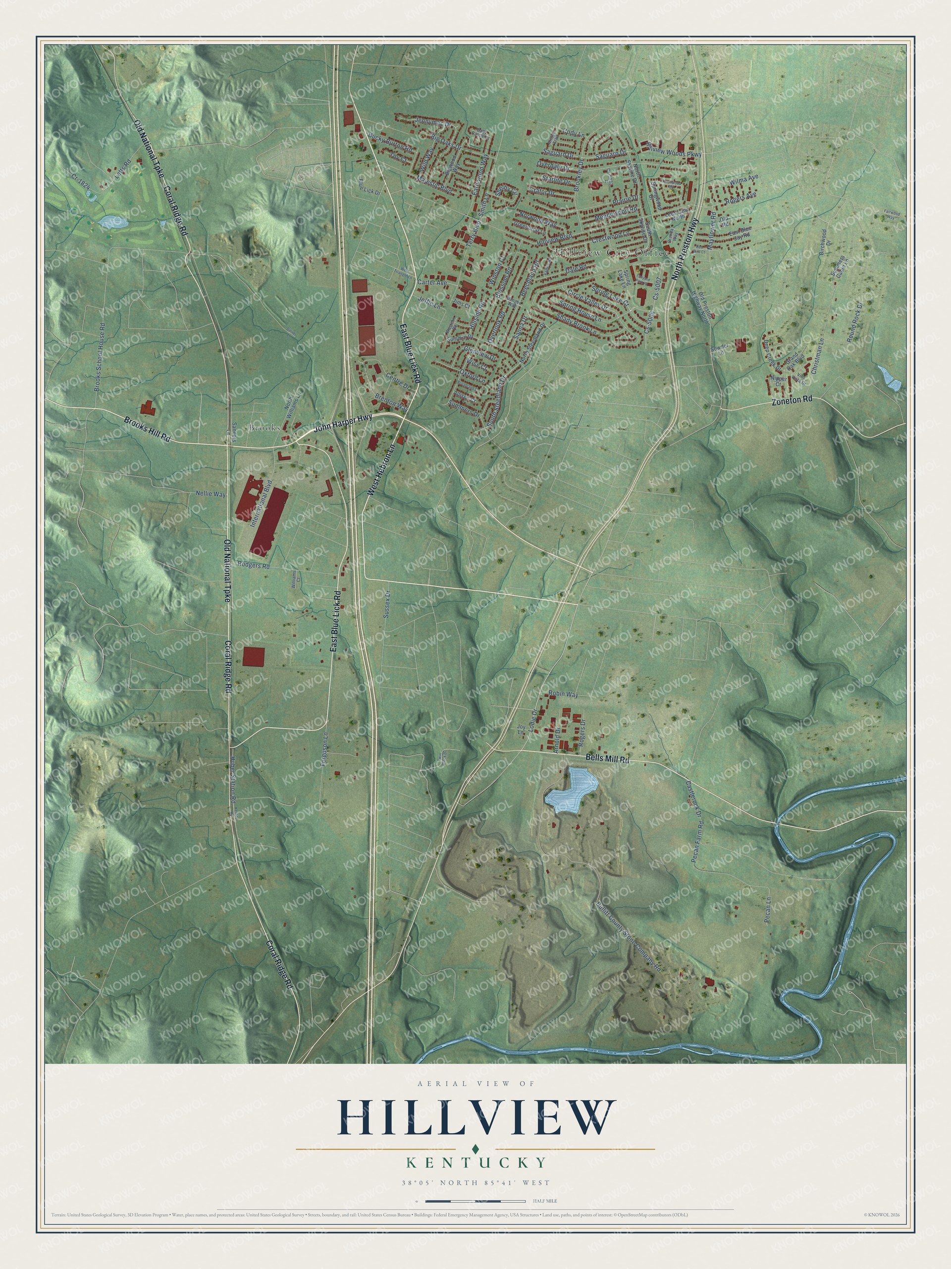 Watermarked full-map preview of Hillview, Kentucky