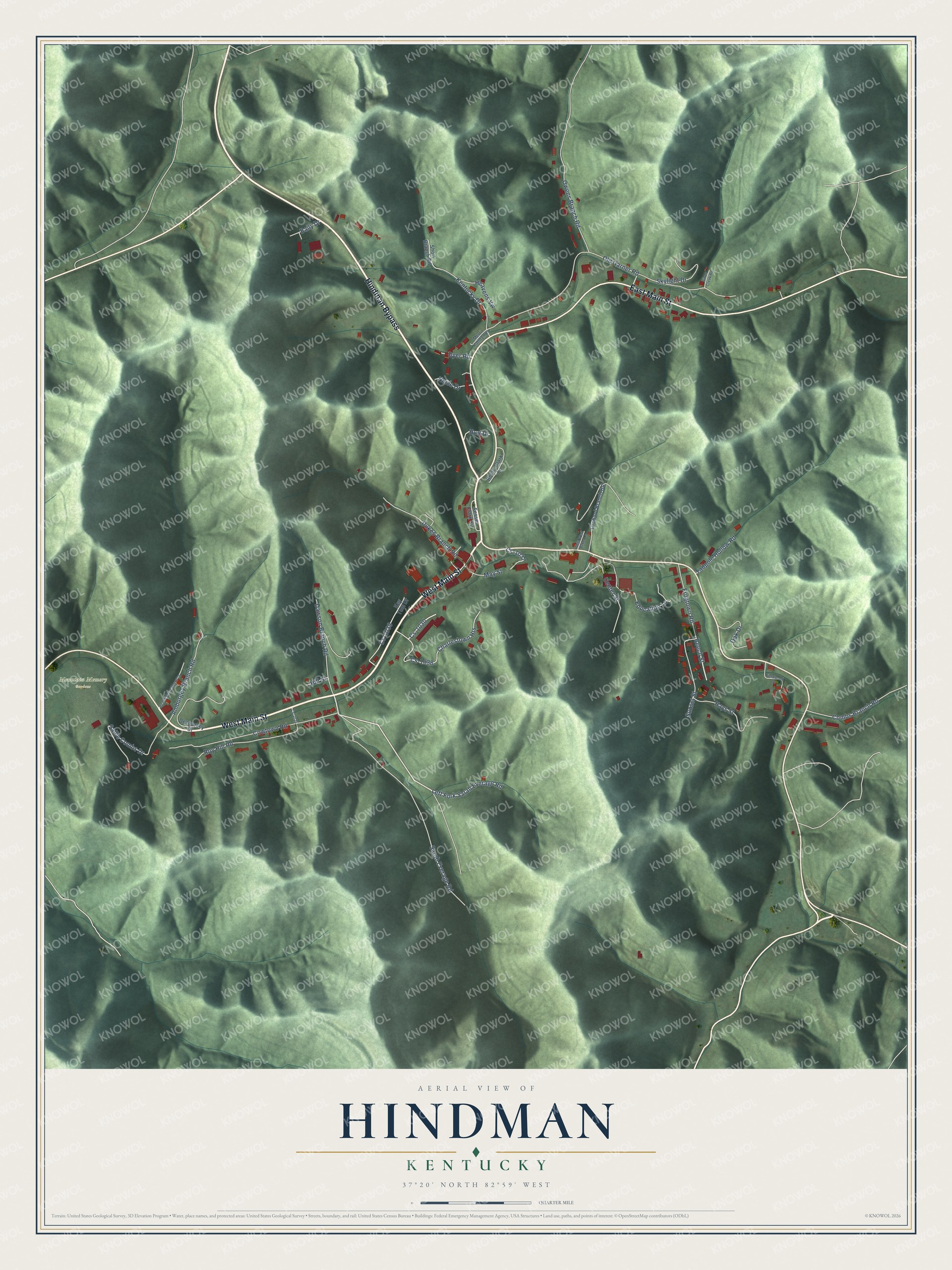 Watermarked full-map preview of Hindman, Kentucky
