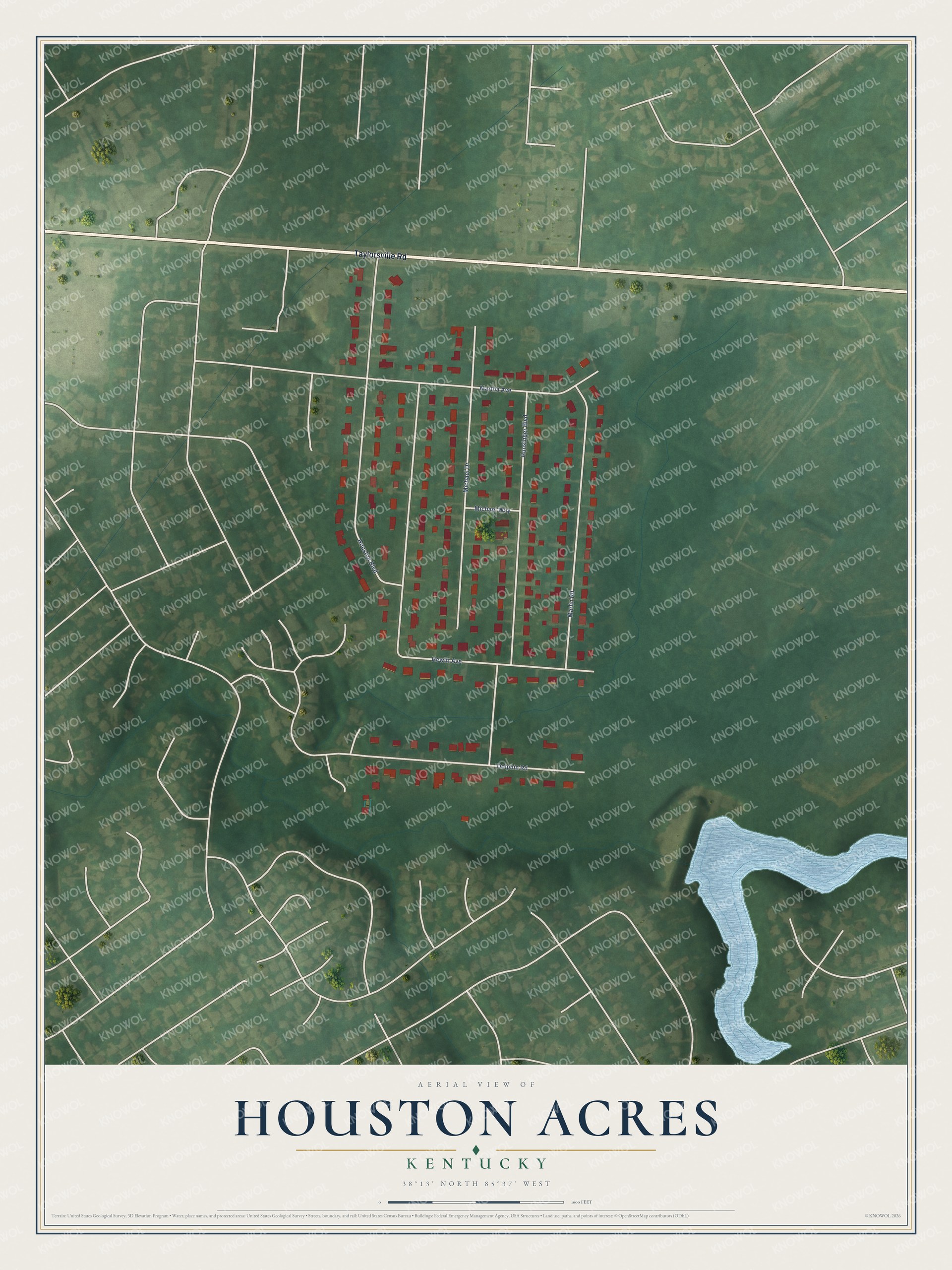 Watermarked full-map preview of Houston Acres, Kentucky