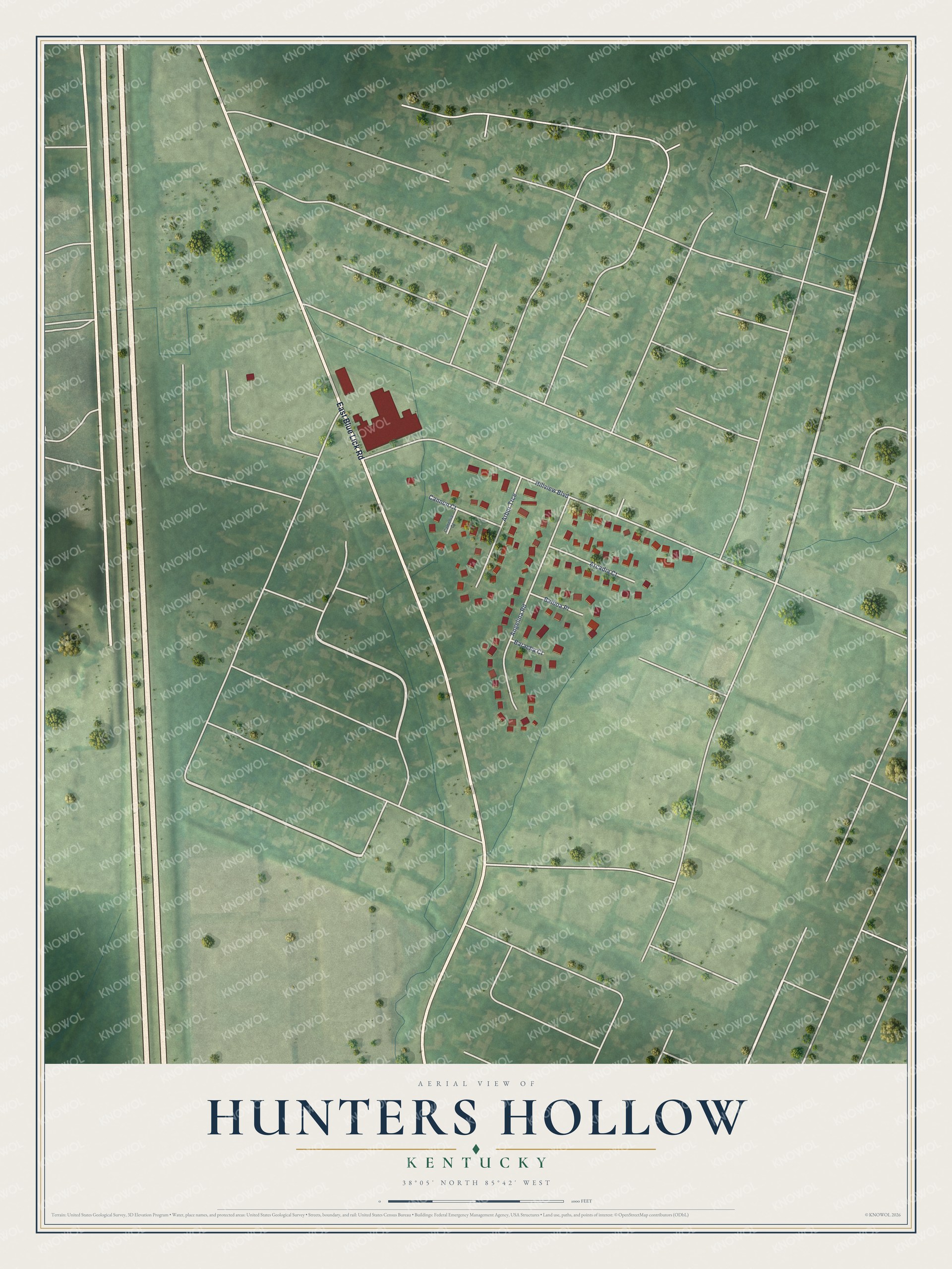 Watermarked full-map preview of Hunters Hollow, Kentucky
