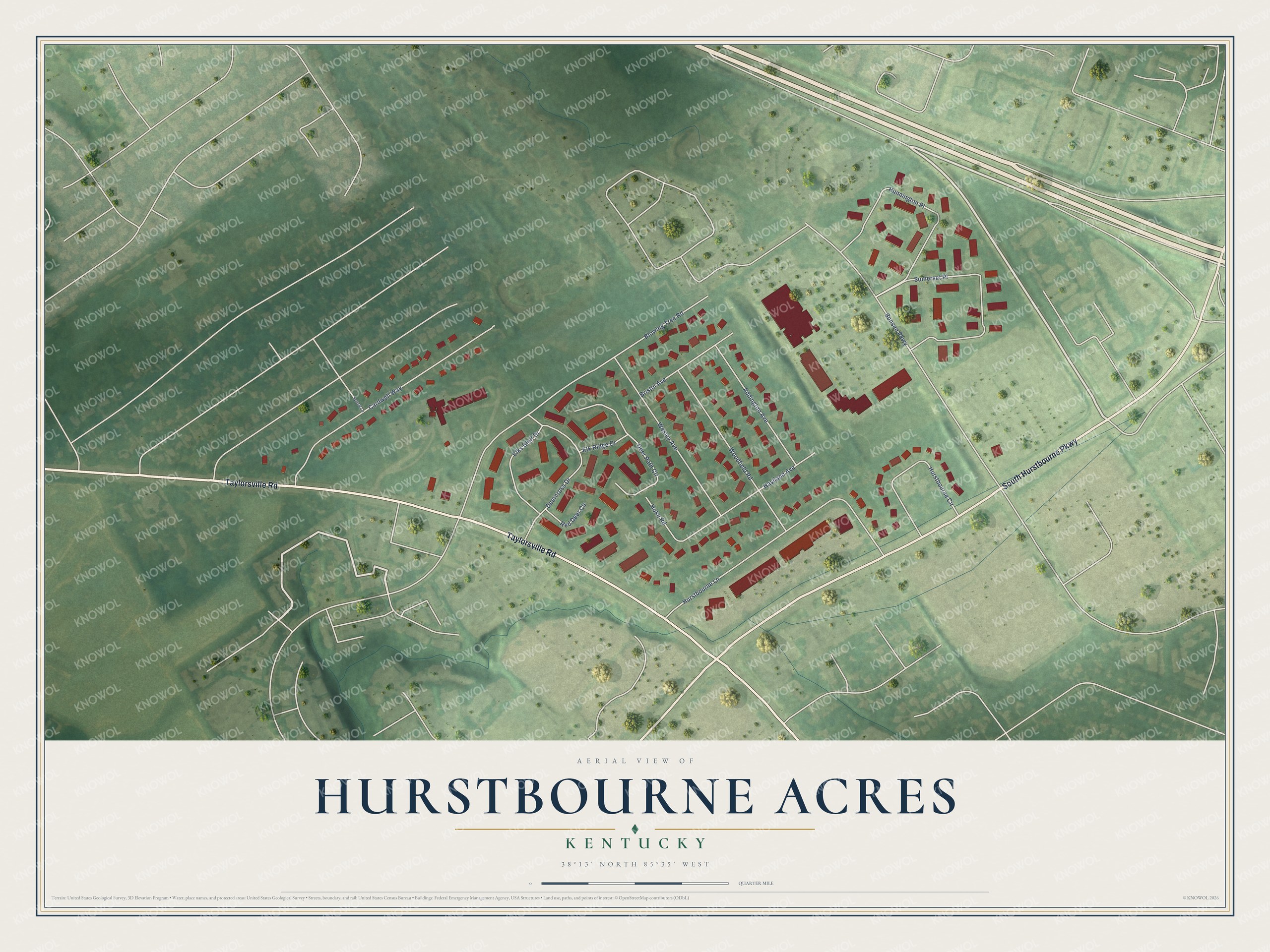 Watermarked full-map preview of Hurstbourne Acres, Kentucky