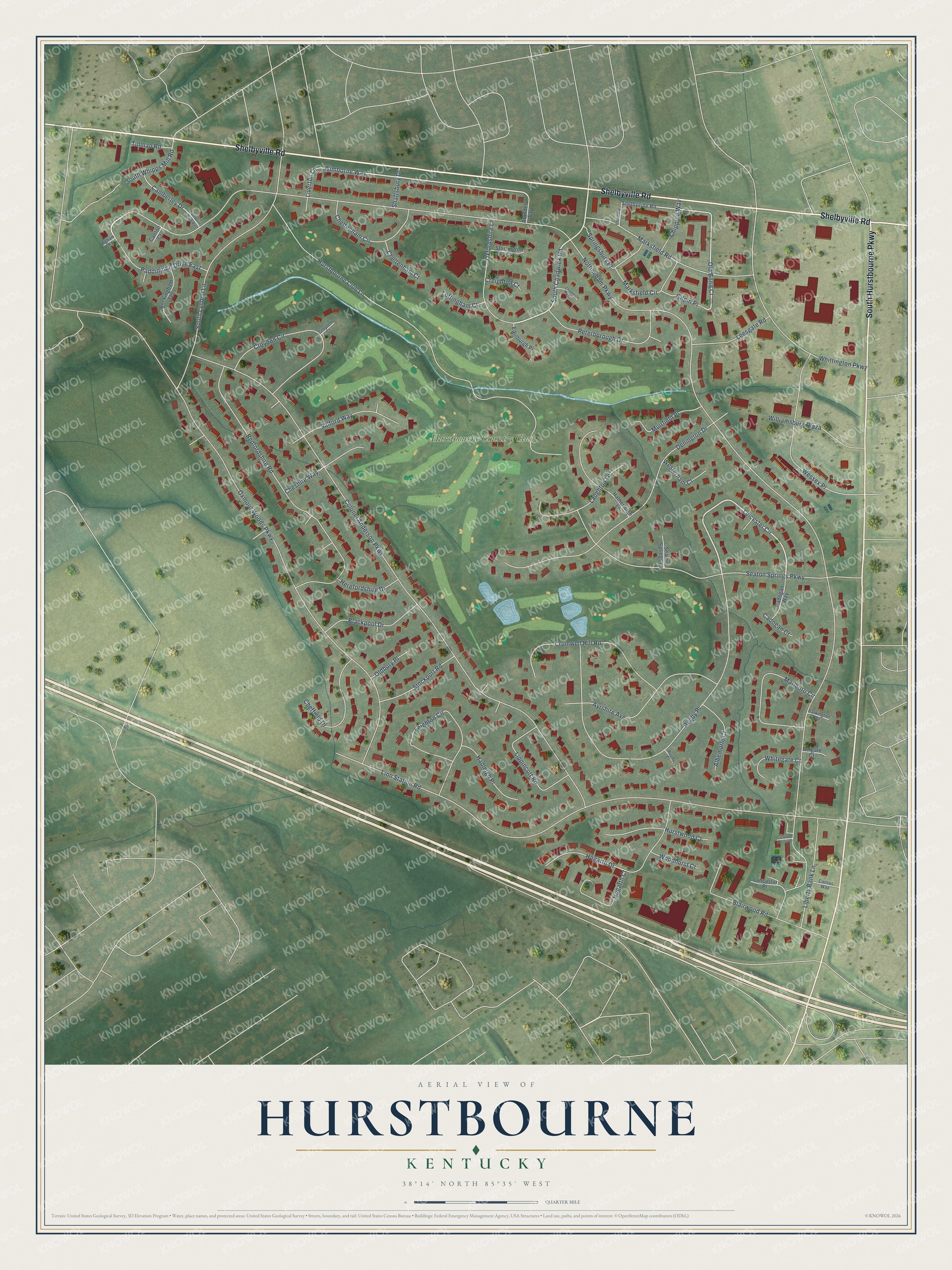 Watermarked full-map preview of Hurstbourne, Kentucky