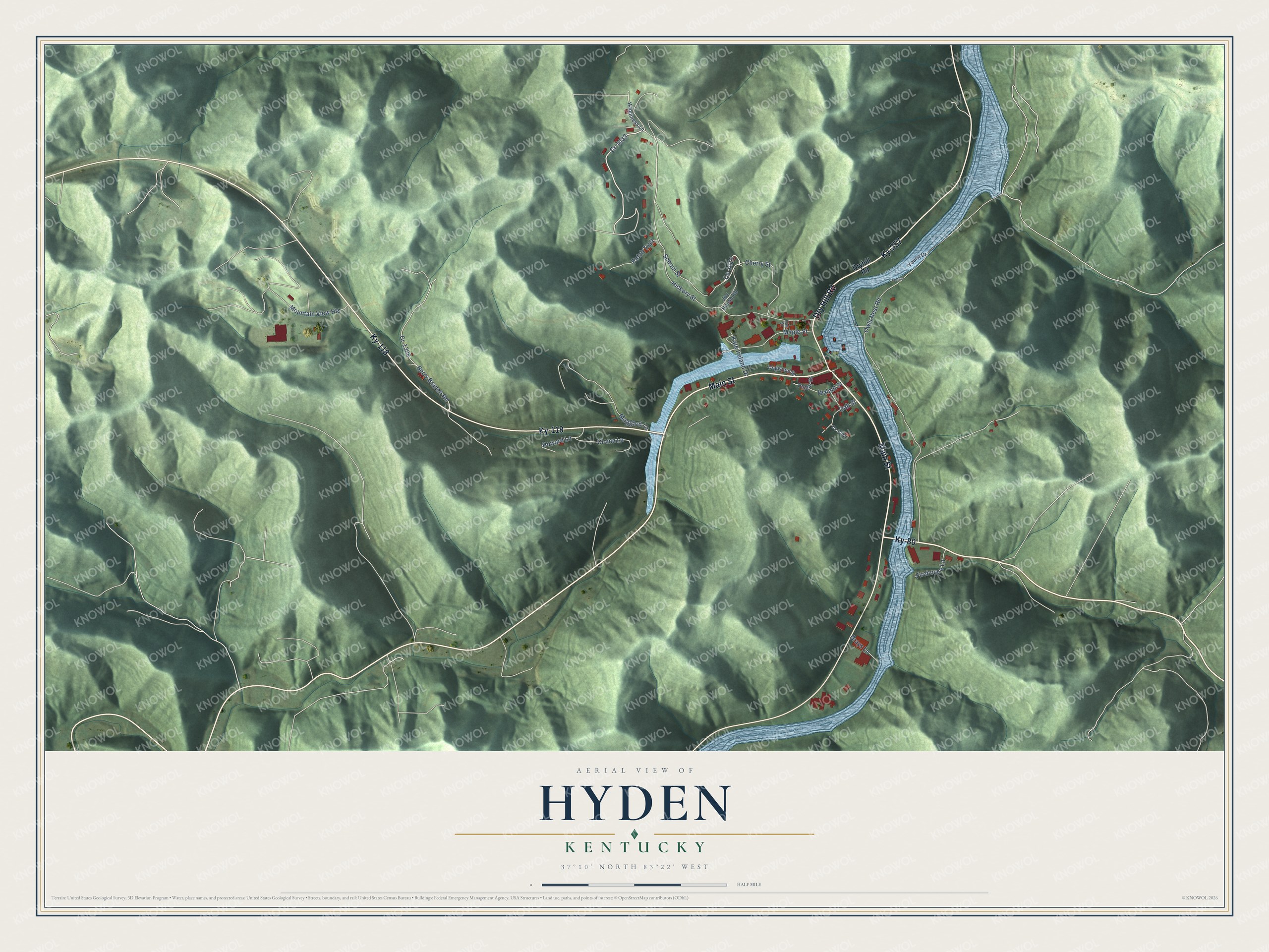 Watermarked full-map preview of Hyden, Kentucky