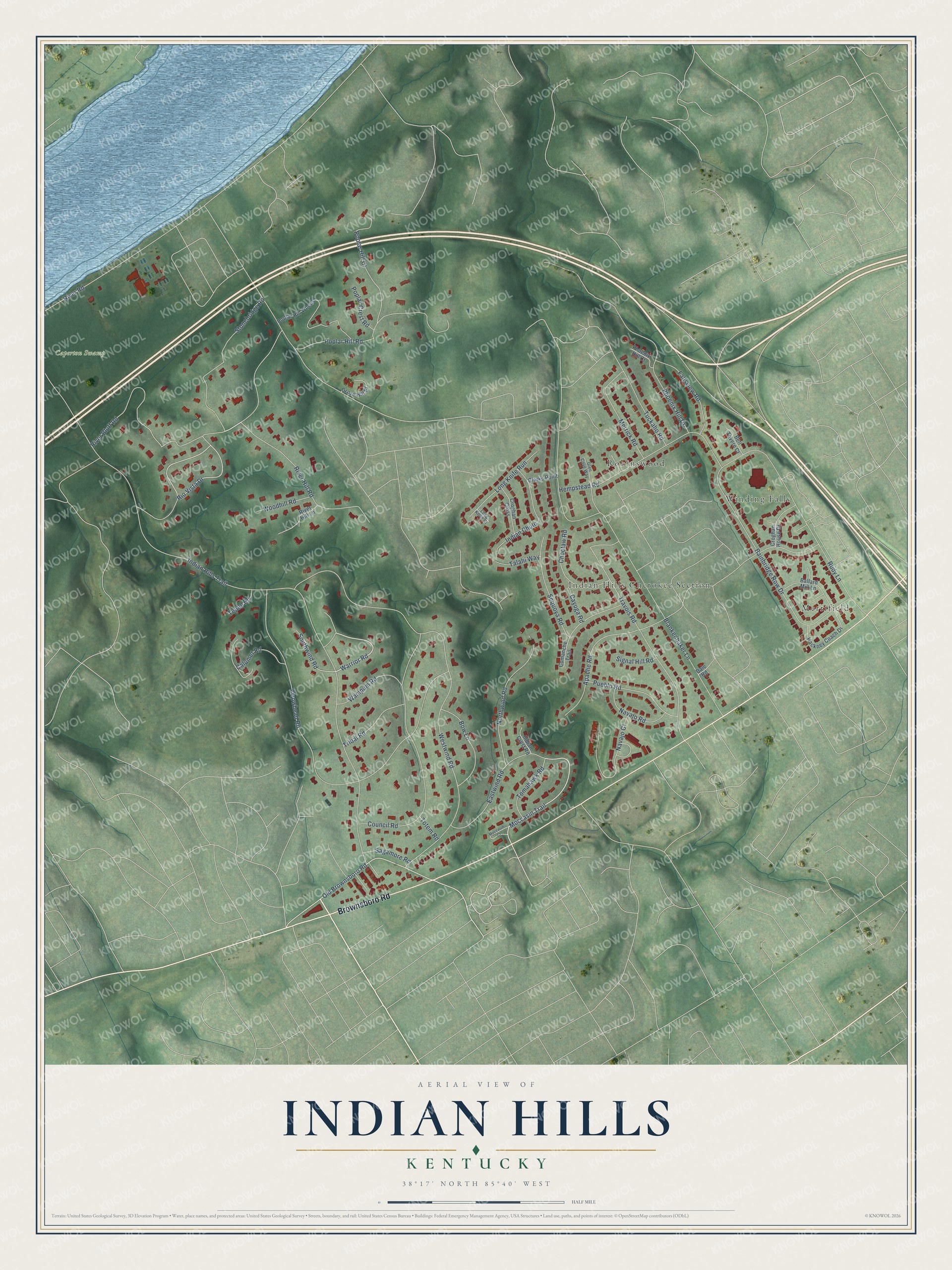 Watermarked full-map preview of Indian Hills, Kentucky