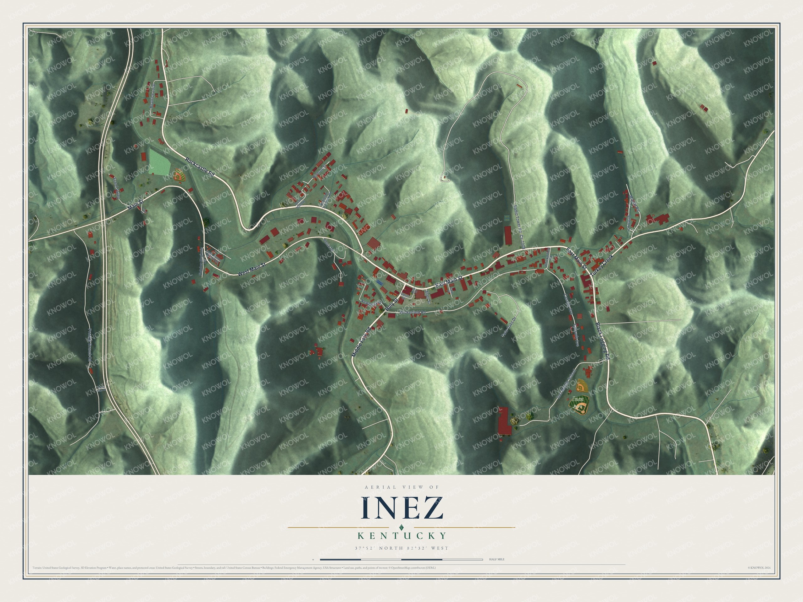 Watermarked full-map preview of Inez, Kentucky