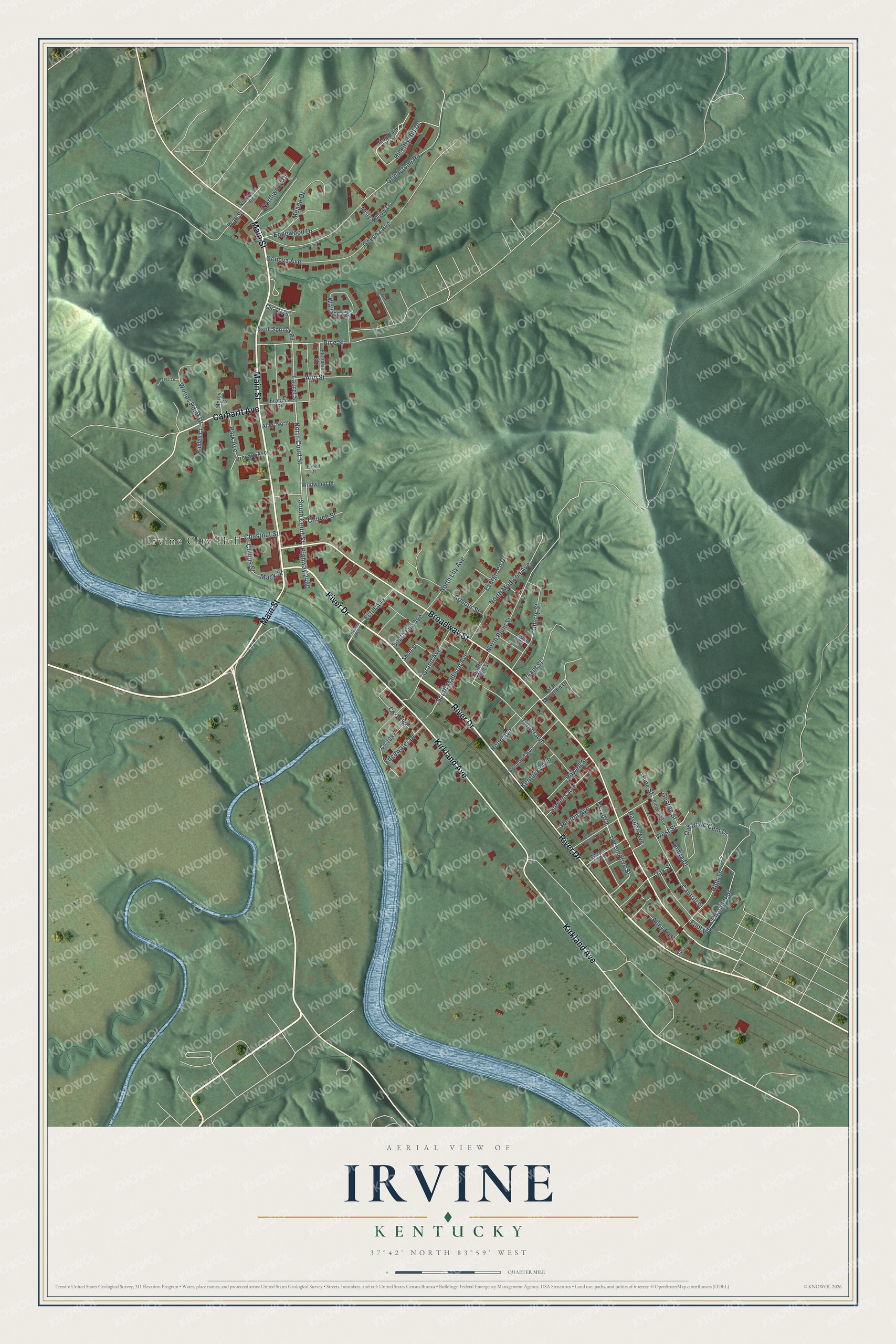 Watermarked full-map preview of Irvine, Kentucky