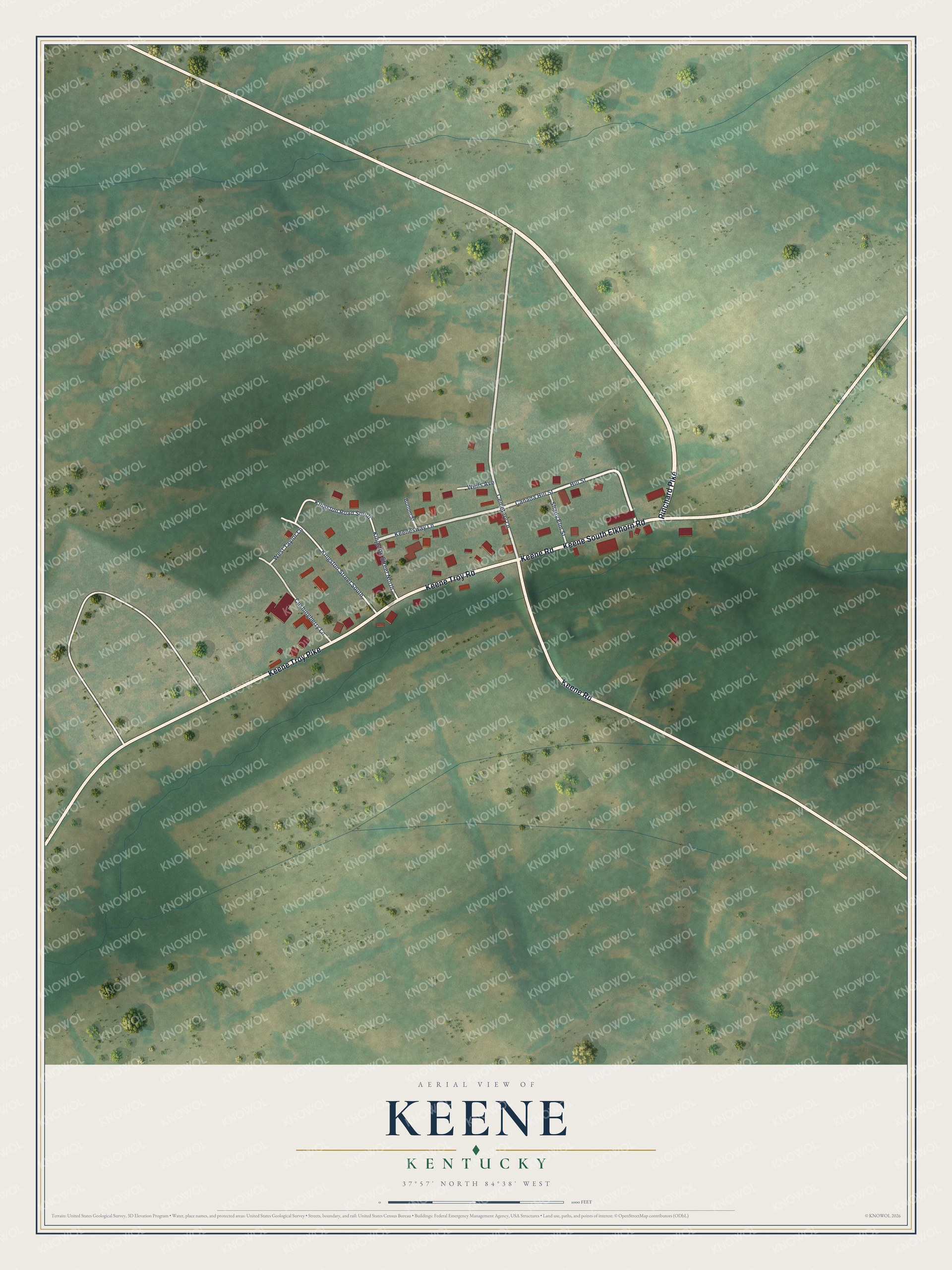 Watermarked full-map preview of Keene, Kentucky