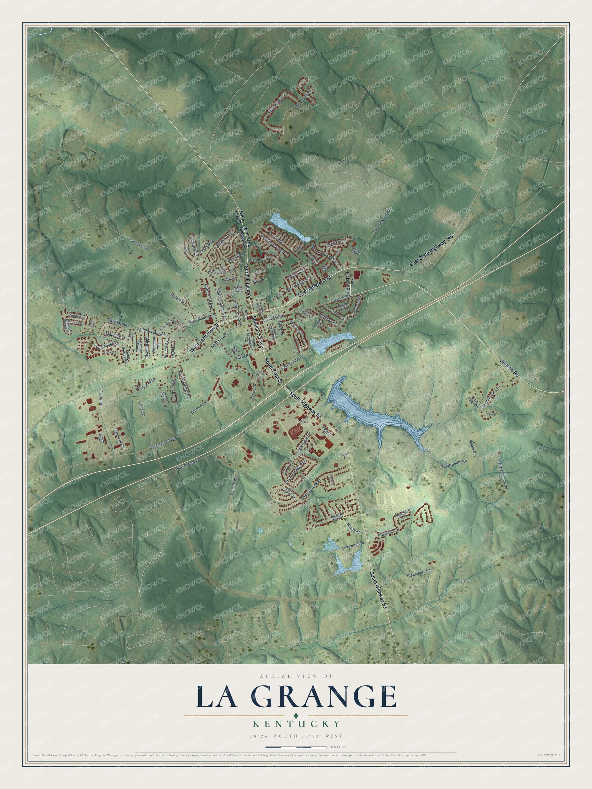 Watermarked full-map preview of La Grange, Kentucky