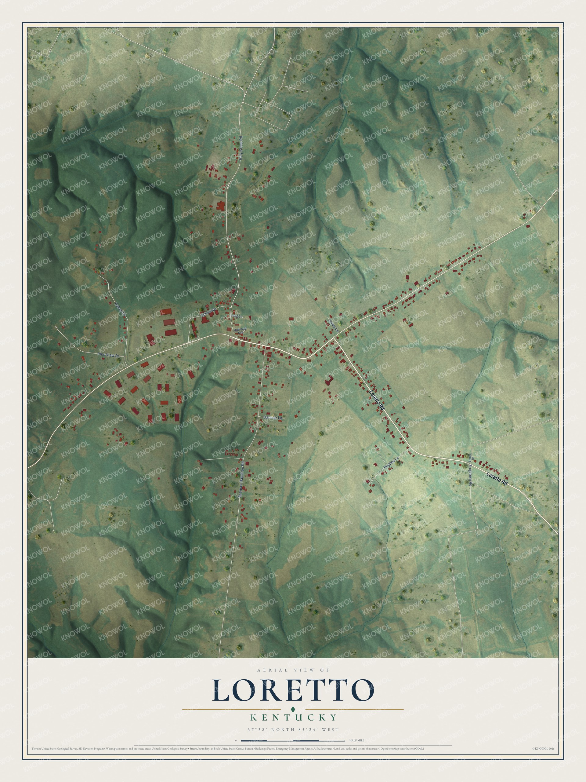 Watermarked full-map preview of Loretto, Kentucky