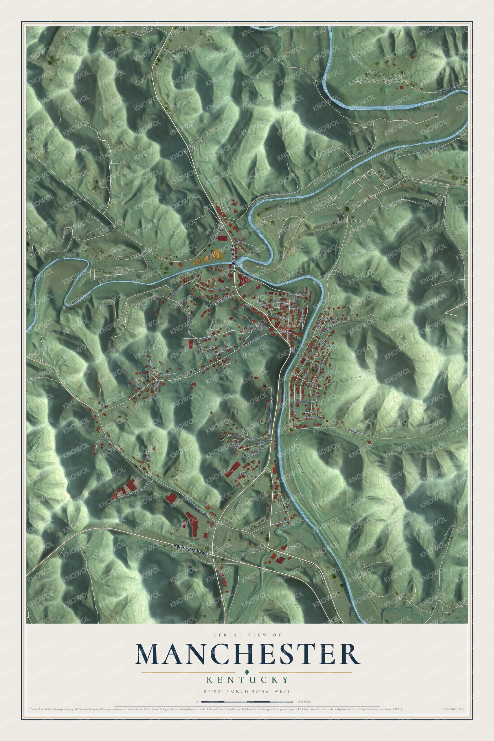 Watermarked full-map preview of Manchester, Kentucky