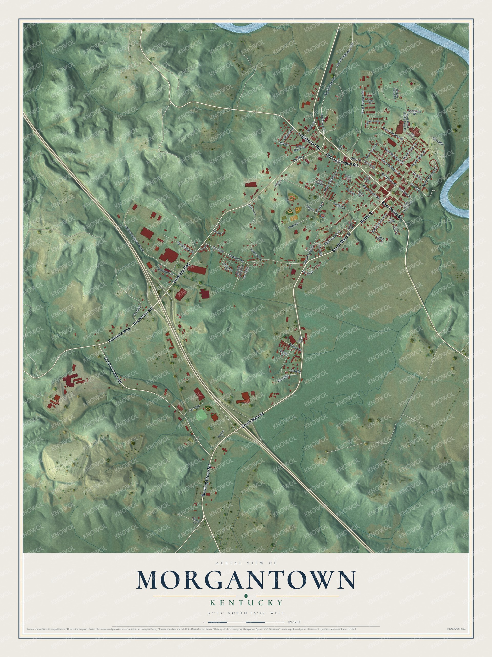Watermarked full-map preview of Morgantown, Kentucky