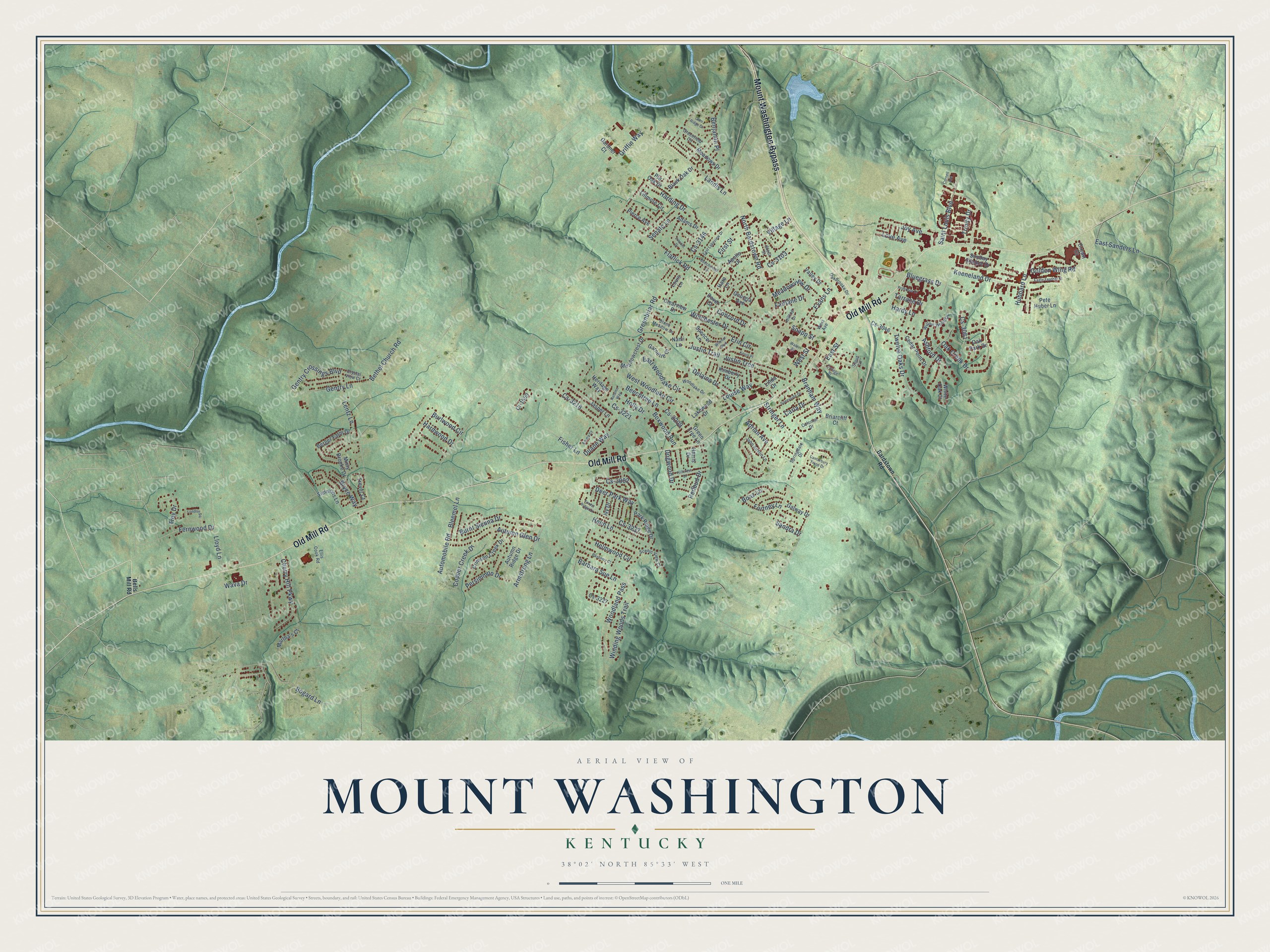 Watermarked full-map preview of Mount Washington, Kentucky