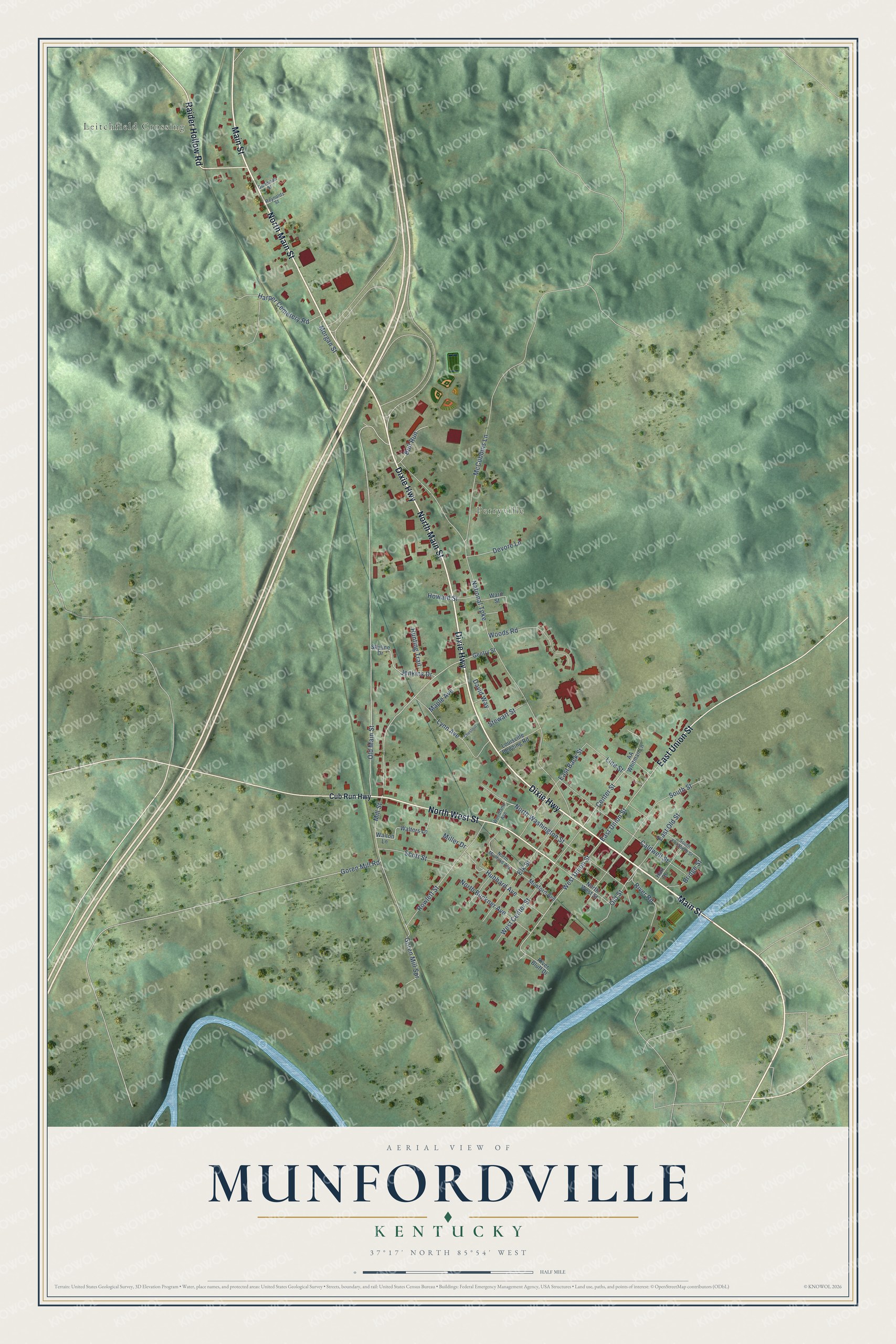 Watermarked full-map preview of Munfordville, Kentucky