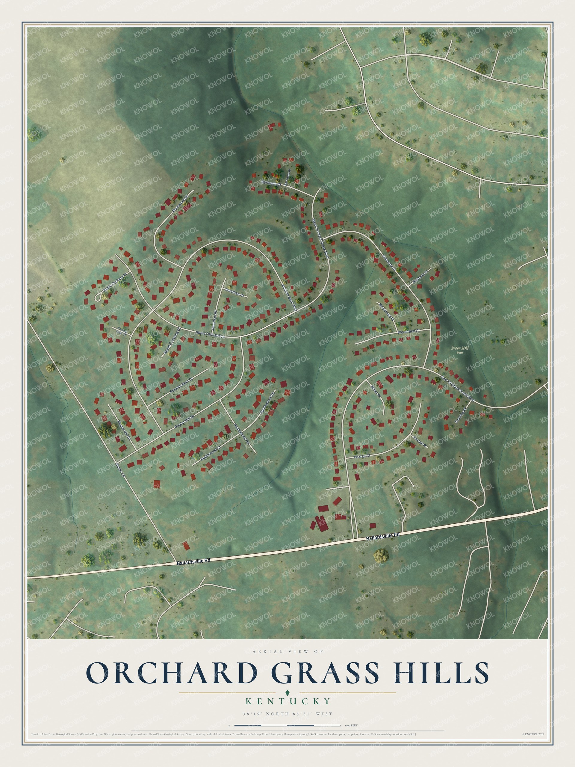 Watermarked full-map preview of Orchard Grass Hills, Kentucky